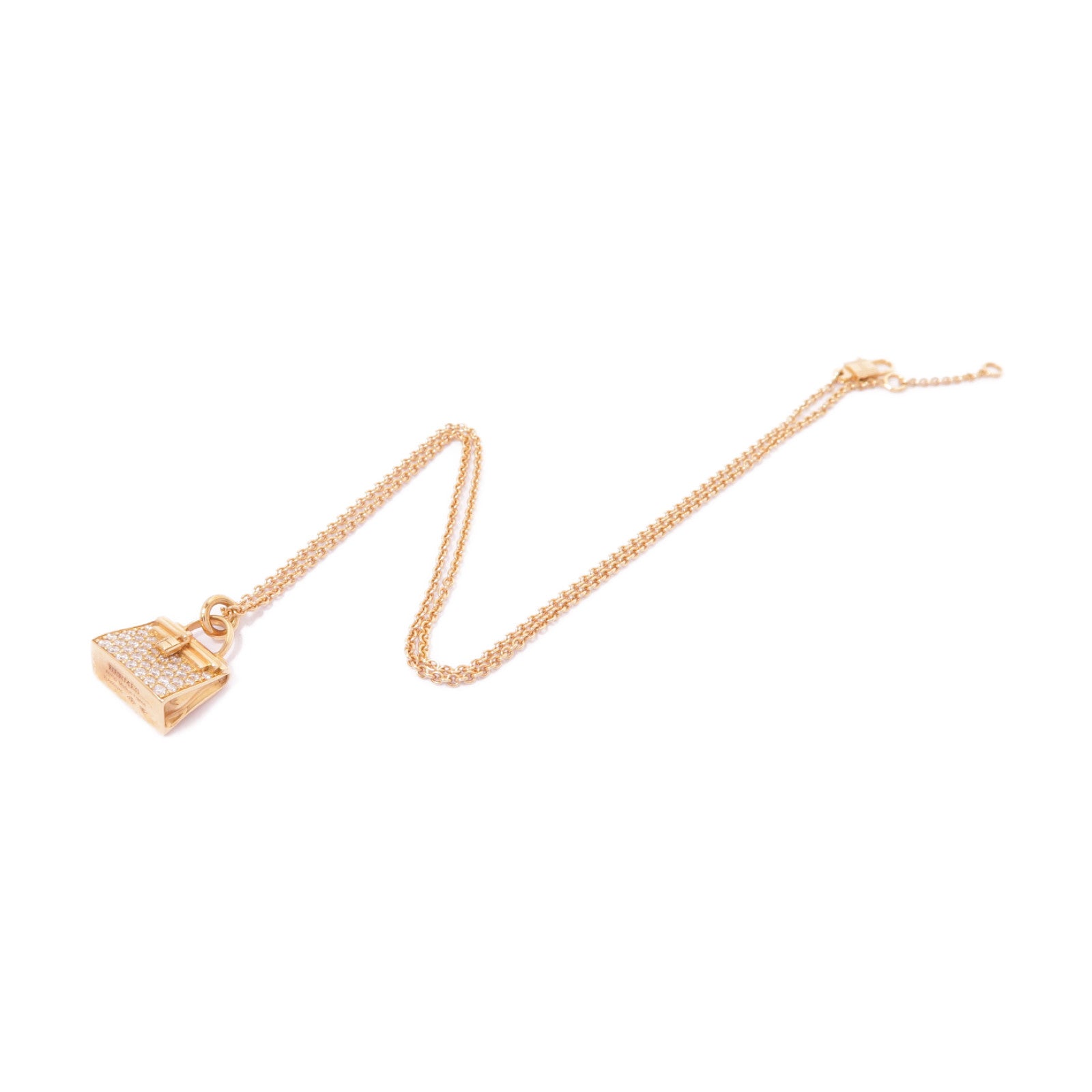 HERMES 18K玫瑰金Amulettes Kelly Pendant Necklace 0.39ct鑽石項鍊金色