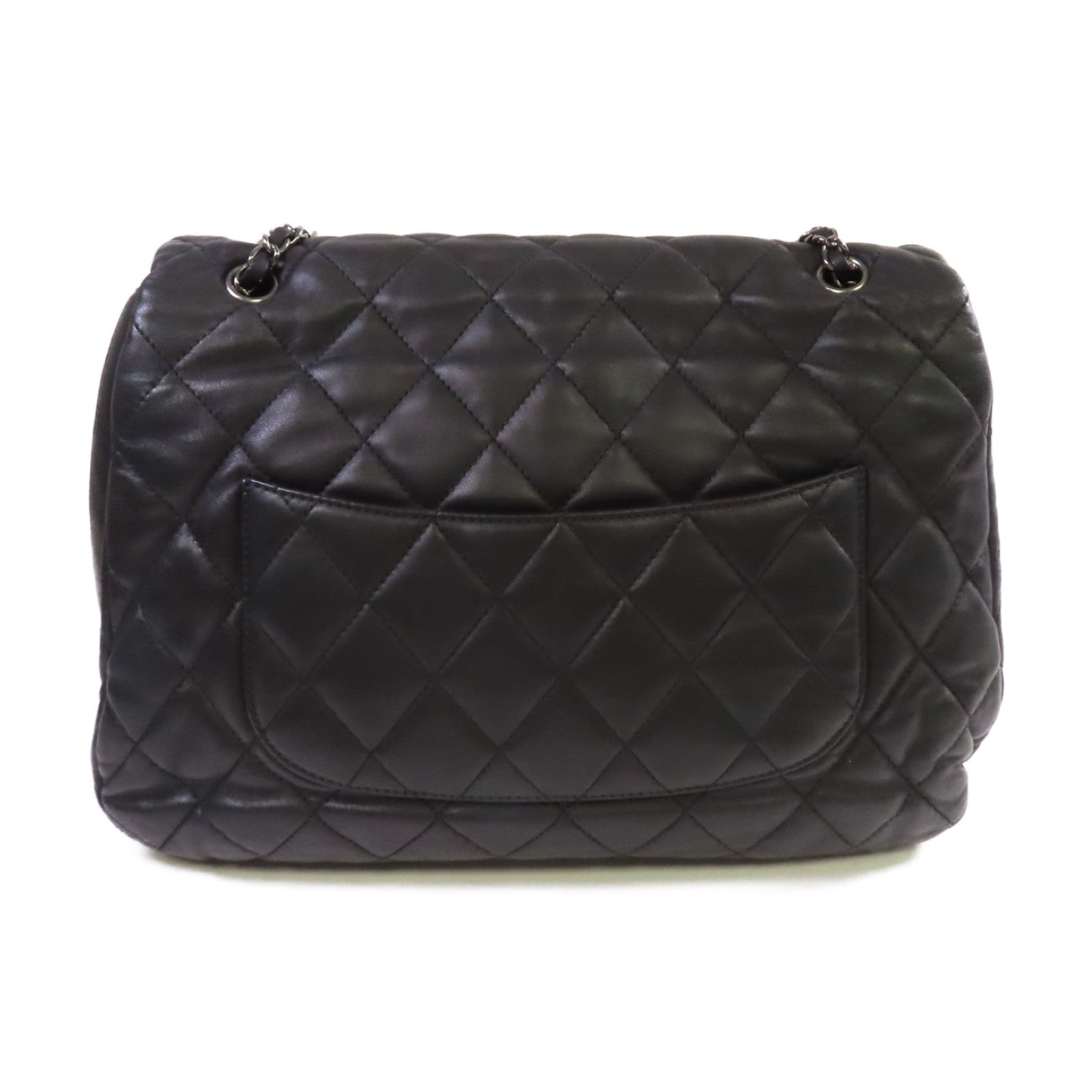 CHANEL 菱格牛皮皮革Chain Shoulder Bag銀扣鏈帶肩背袋黑色