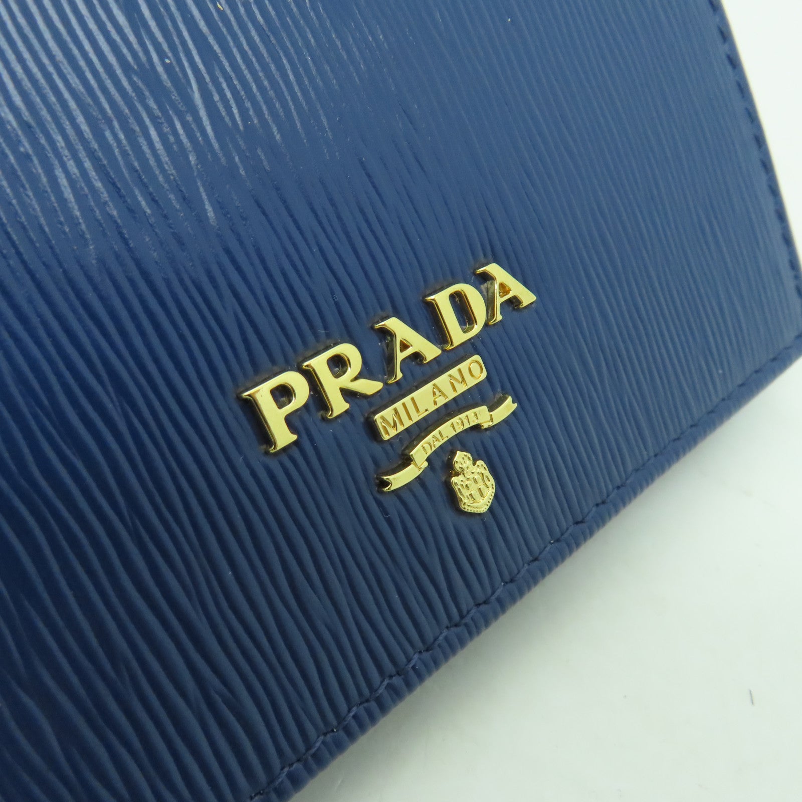 PRADA 牛皮皮革Wallet金扣錢包藍色