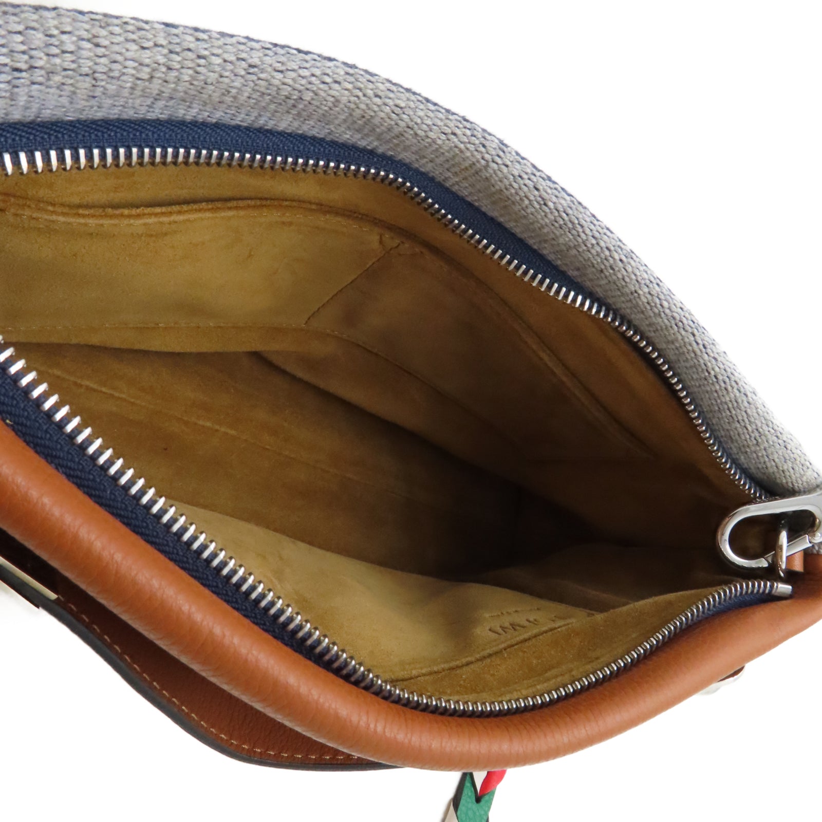 LOEWE 牛皮皮革/帆布Shoulder Bag銀扣手挽肩背兩用袋藍色/啡色