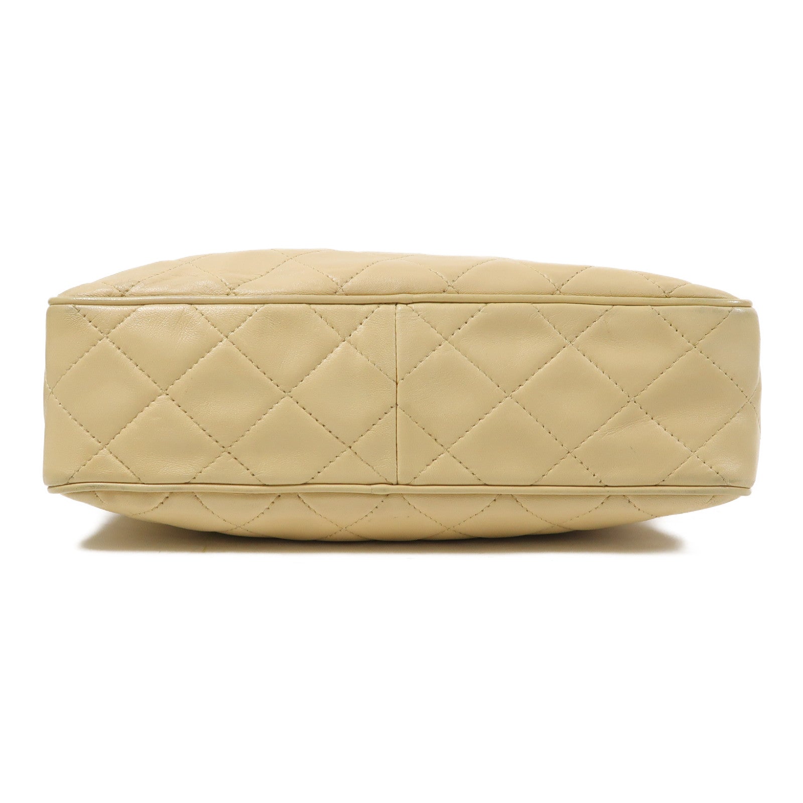 CHANEL 菱格羊皮皮革Shoulder Bag金扣肩背袋米色