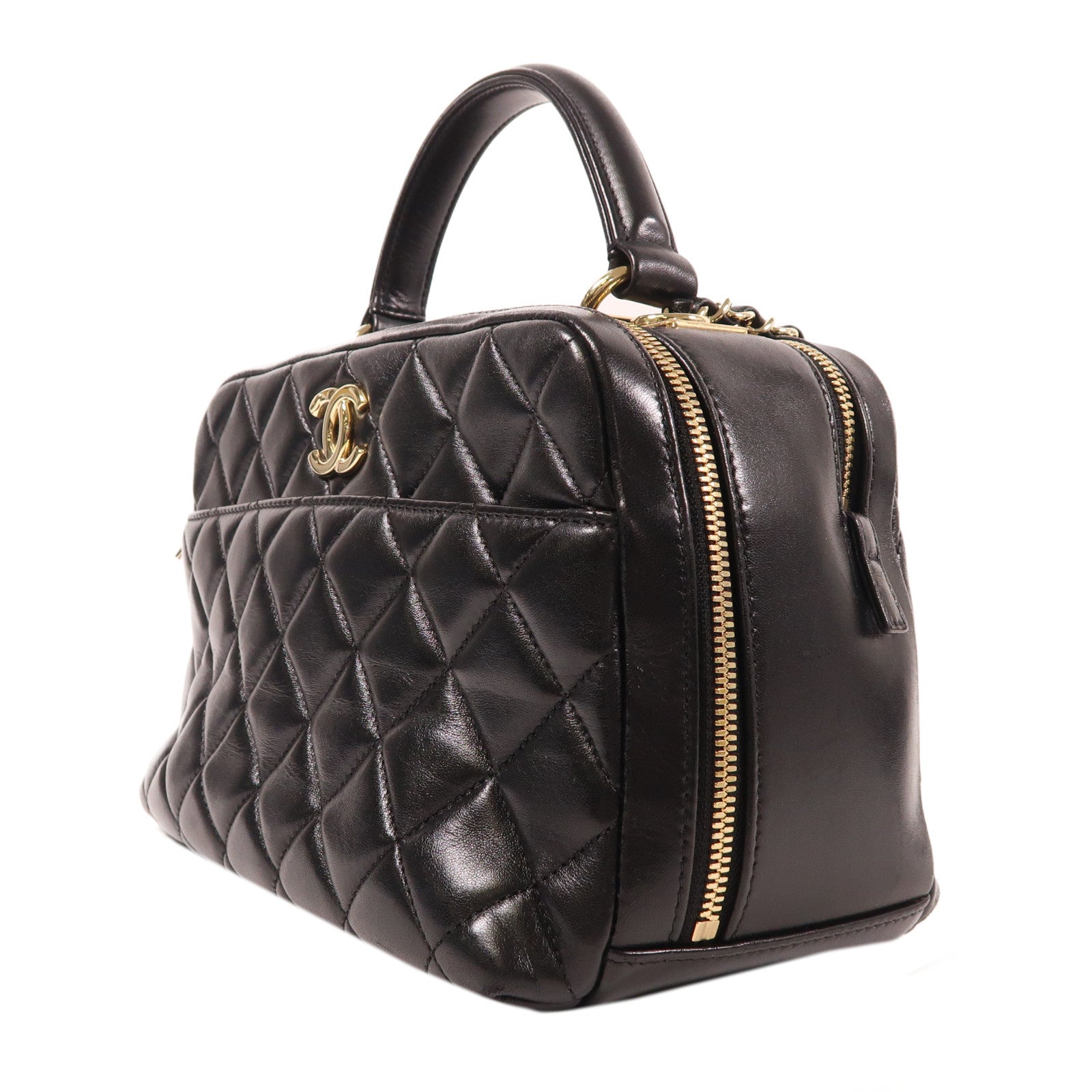 CHANEL 羊皮皮革Trendy CC Bowling金扣鏈帶肩背袋黑色
