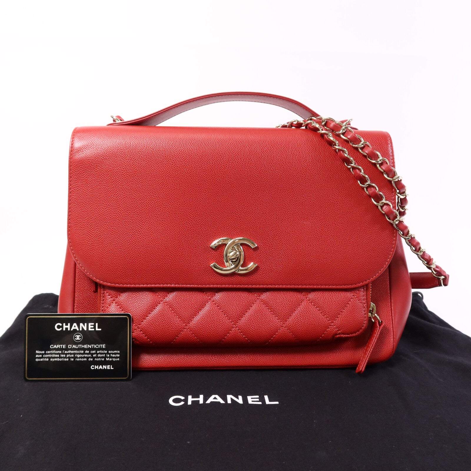 CHANEL 牛皮皮革Business Afffinity Flap Bag金扣手挽肩背兩用袋