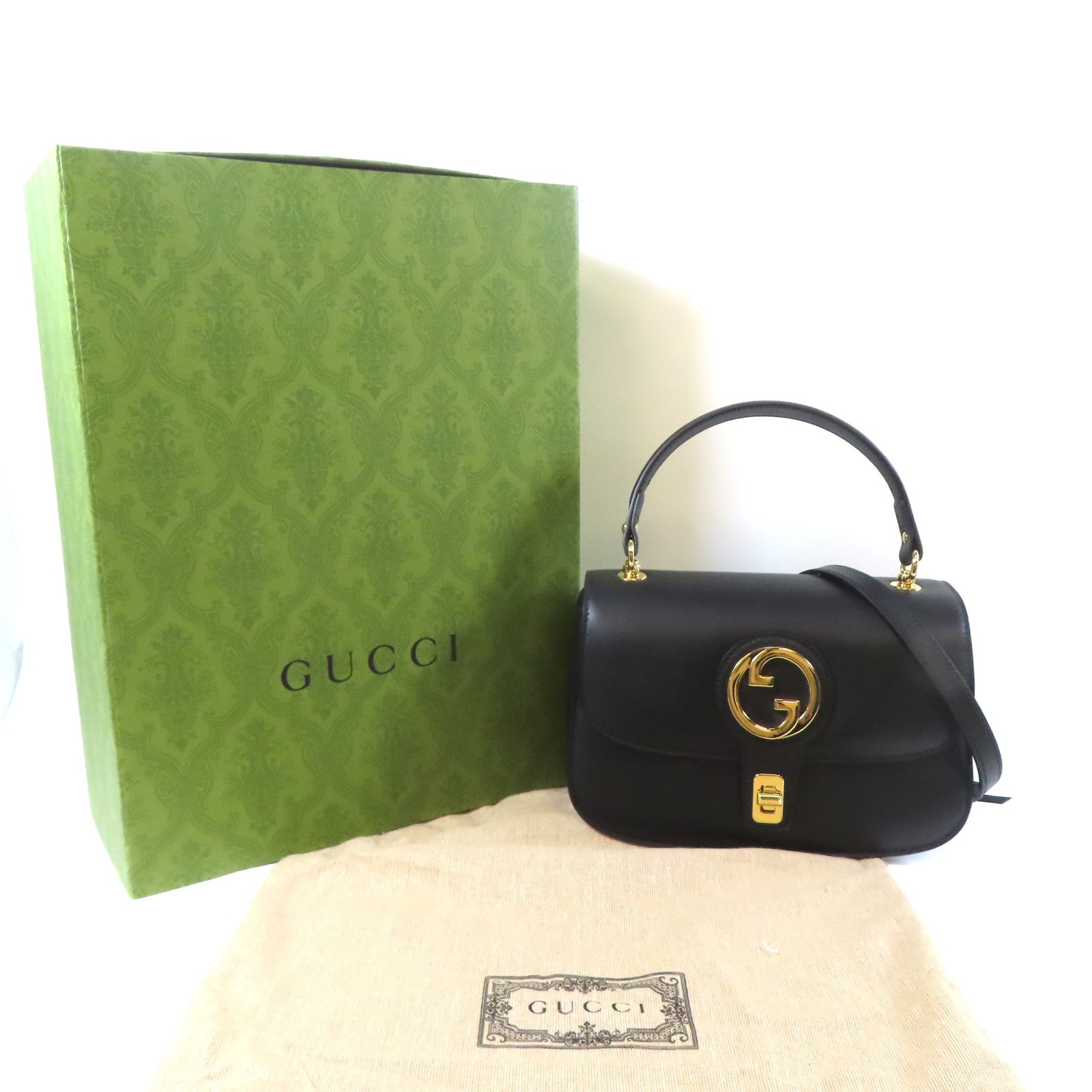 GUCCI 【激減優惠】牛皮皮革Blondie Top Handle金扣手挽肩背兩用袋黑色