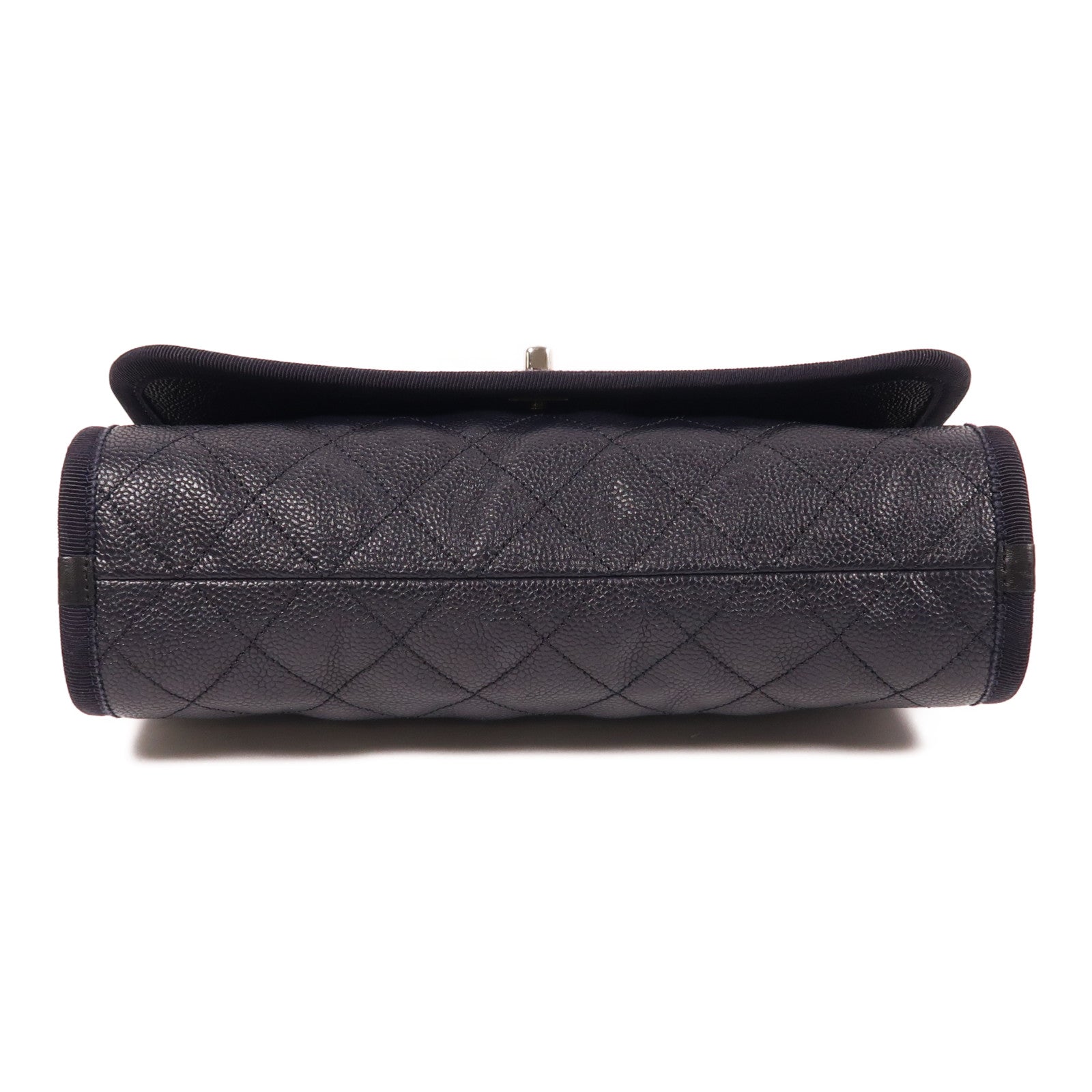CHANEL 牛皮皮革Shoulder Bag銀扣手挽肩背兩用袋深藍色