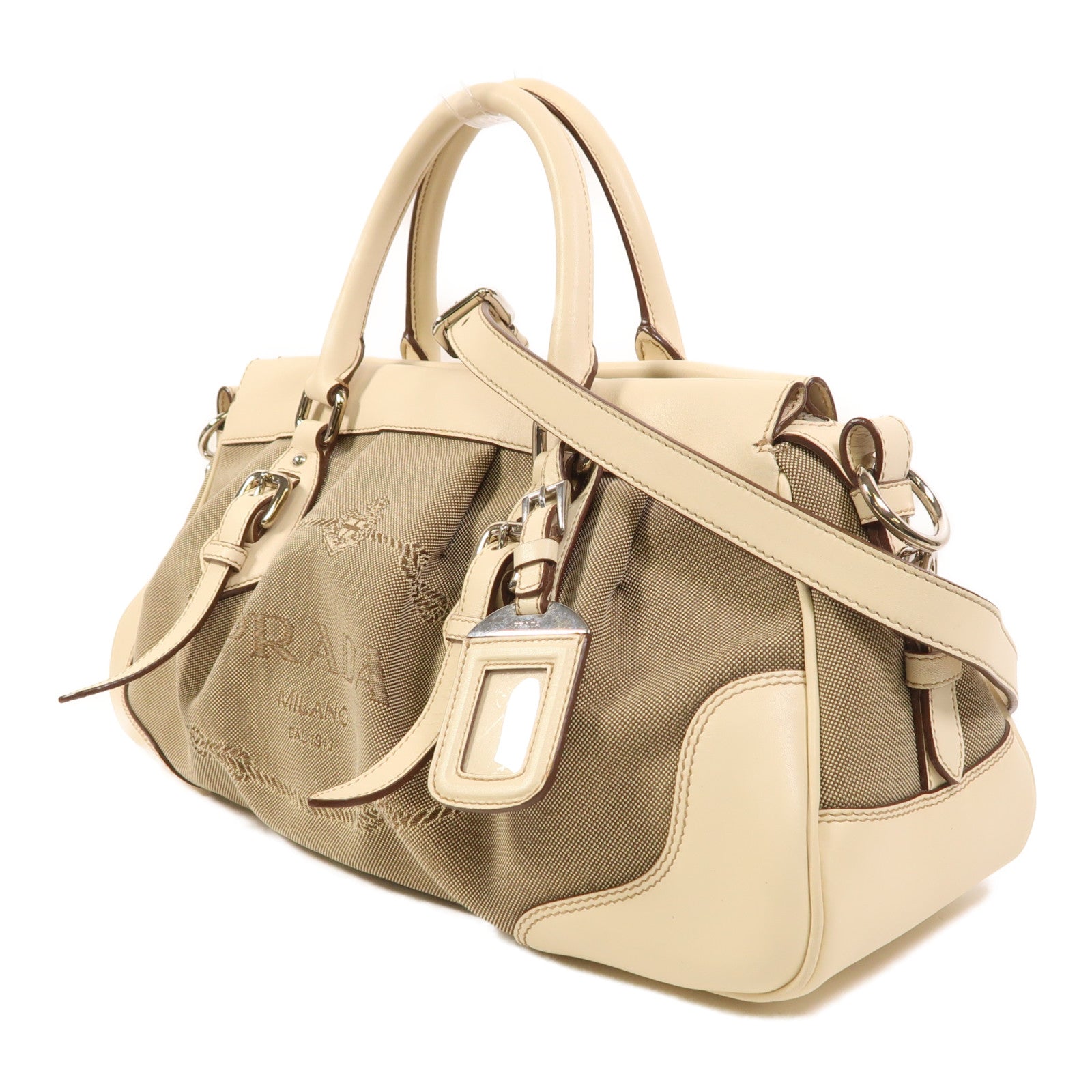 PRADA 【激減優惠】帆布/牛皮皮革2 Way Shoulder銀扣手挽肩背兩用袋