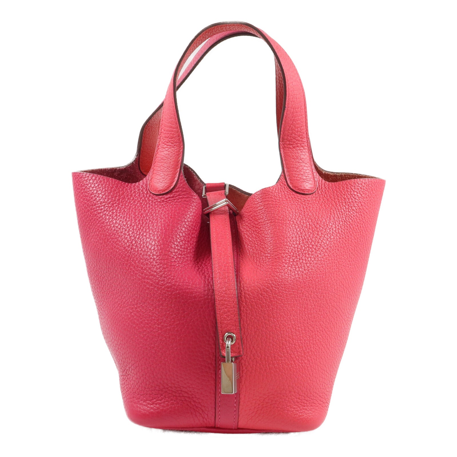 HERMES Clemence皮革Picotin PM銀扣手挽袋Rose Mexico/Rouge de Coeur
