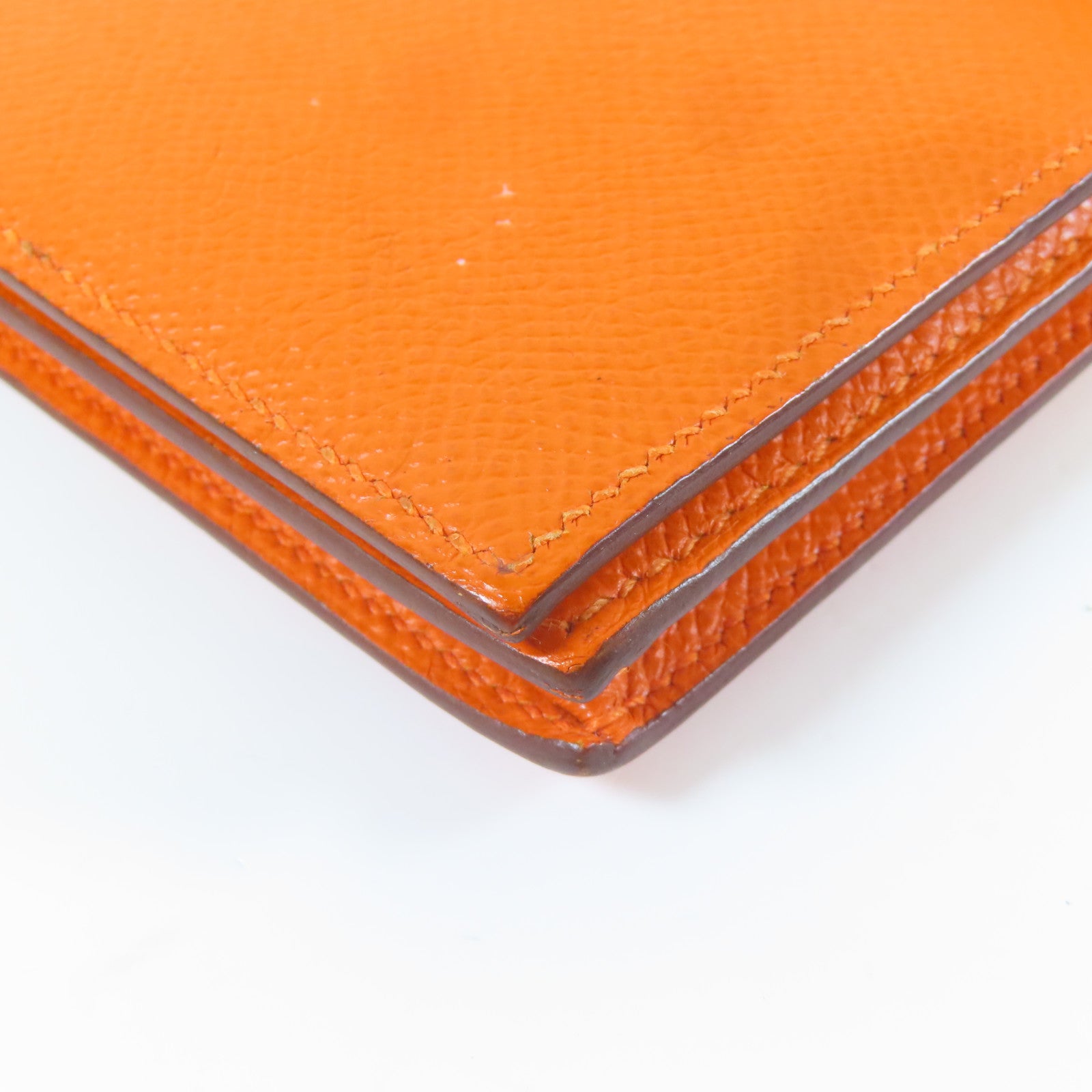 HERMES 【激減優惠】皮革Bearn Bifold Wallet銀扣長錢包橙色
