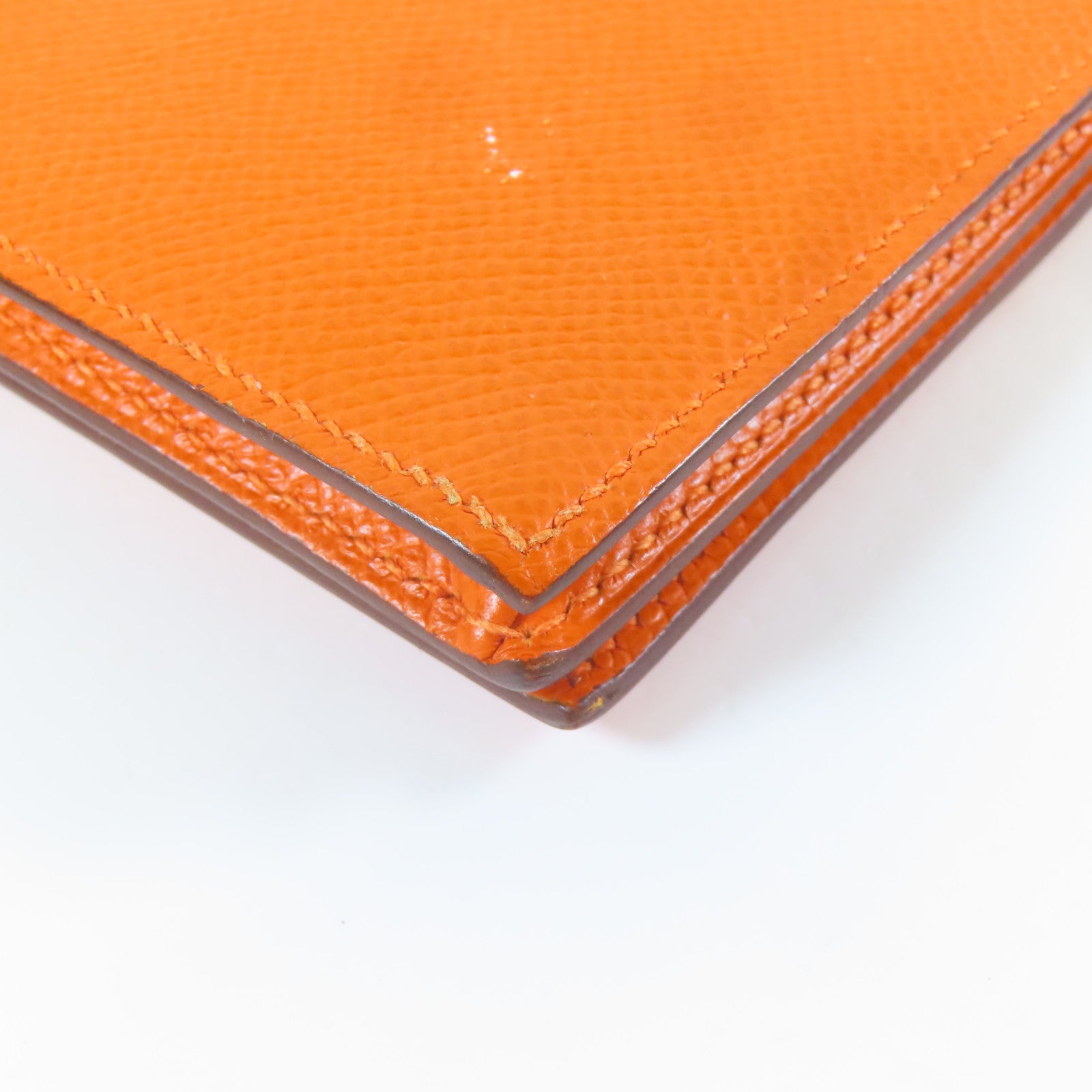 HERMES 【激減優惠】皮革Bearn Bifold Wallet銀扣長錢包橙色