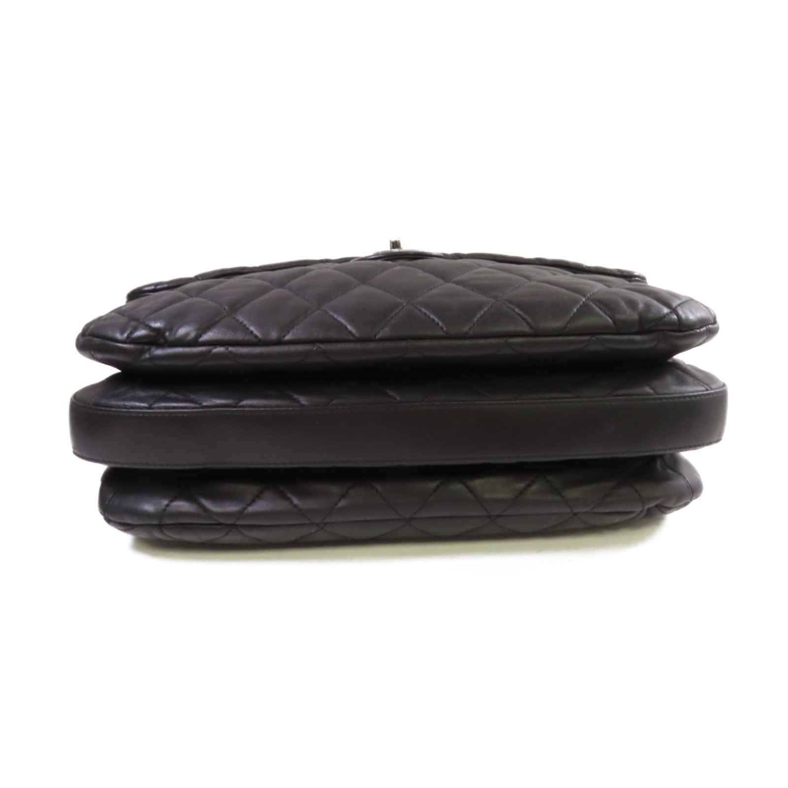 CHANEL 菱格牛皮皮革Chain Shoulder Bag銀扣鏈帶肩背袋黑色