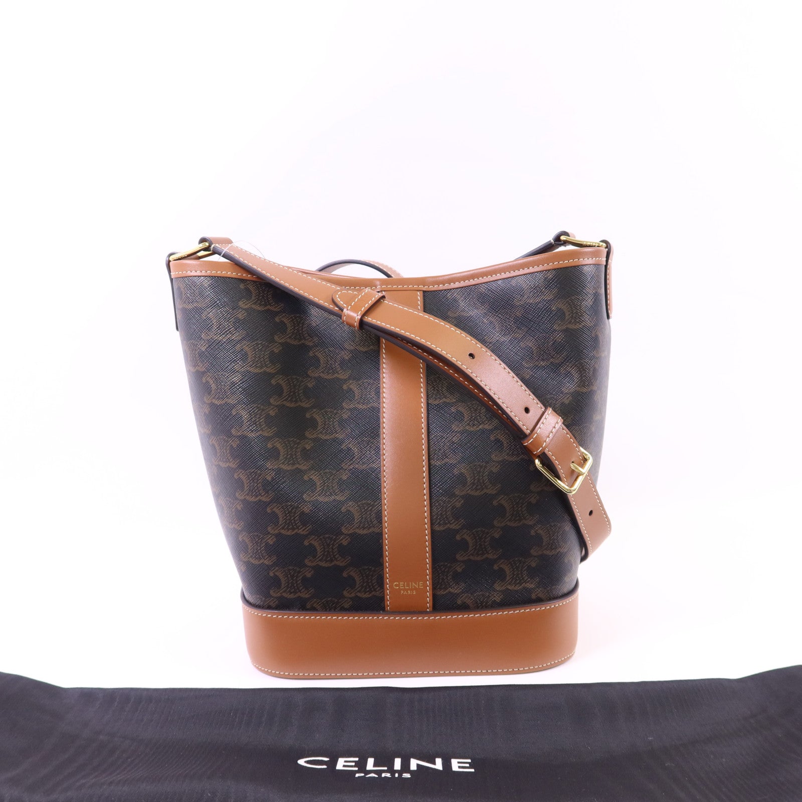 CELINE 塗層帆布Bucket Bag Small金扣肩背袋