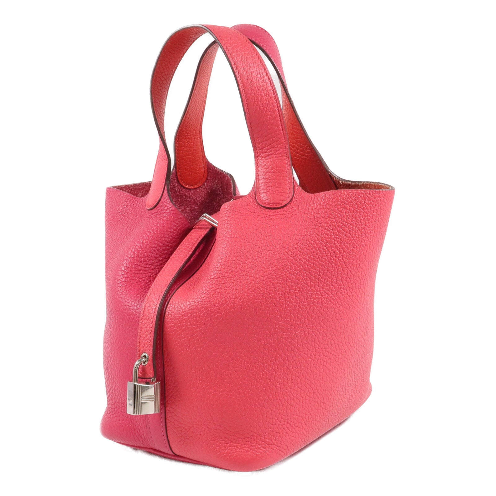 HERMES Clemence皮革Picotin PM銀扣手挽袋Rose Mexico/Rouge de Coeur