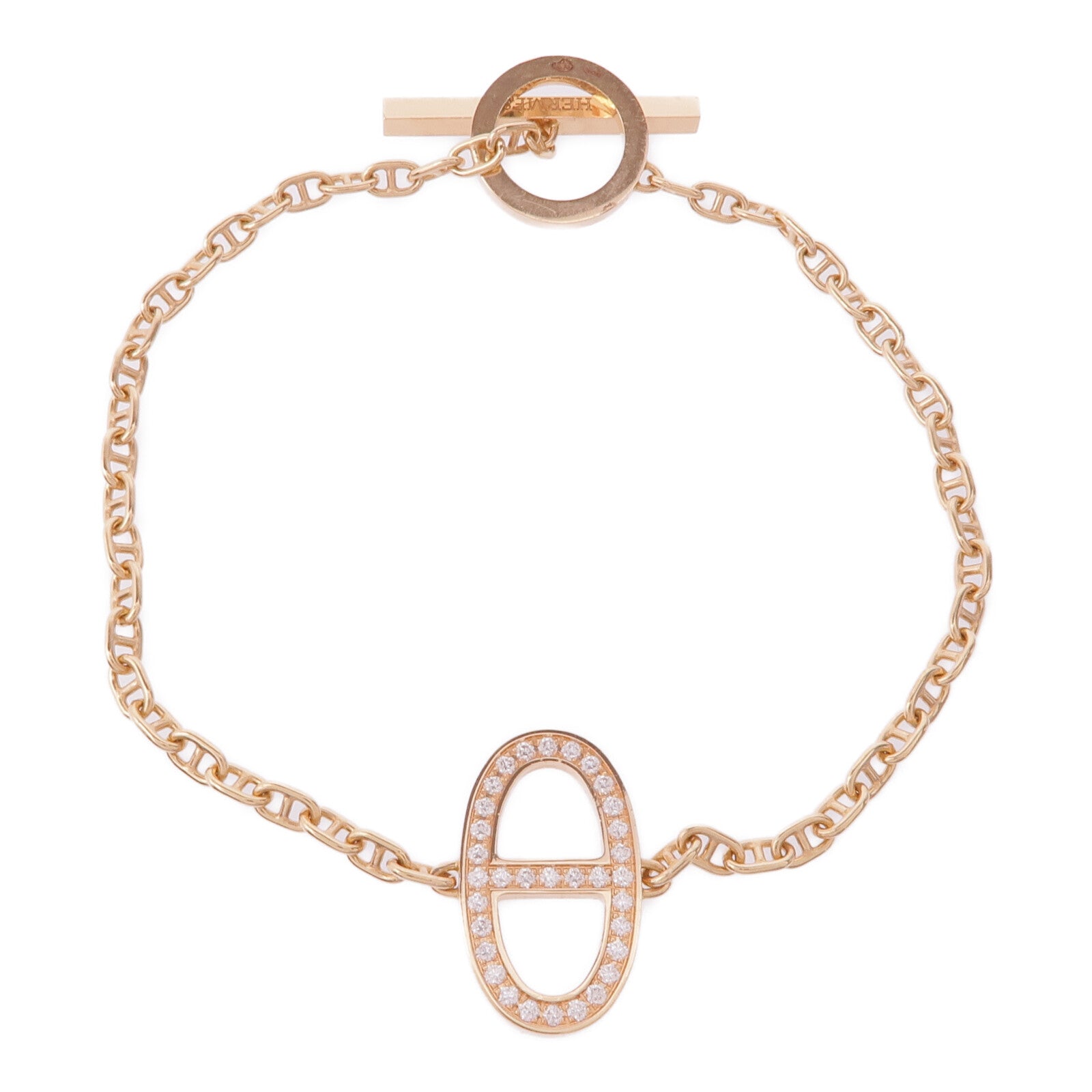 HERMES 18K玫瑰金Chaine D'Ancre Contour Diamond Bracelets鑽石手鏈