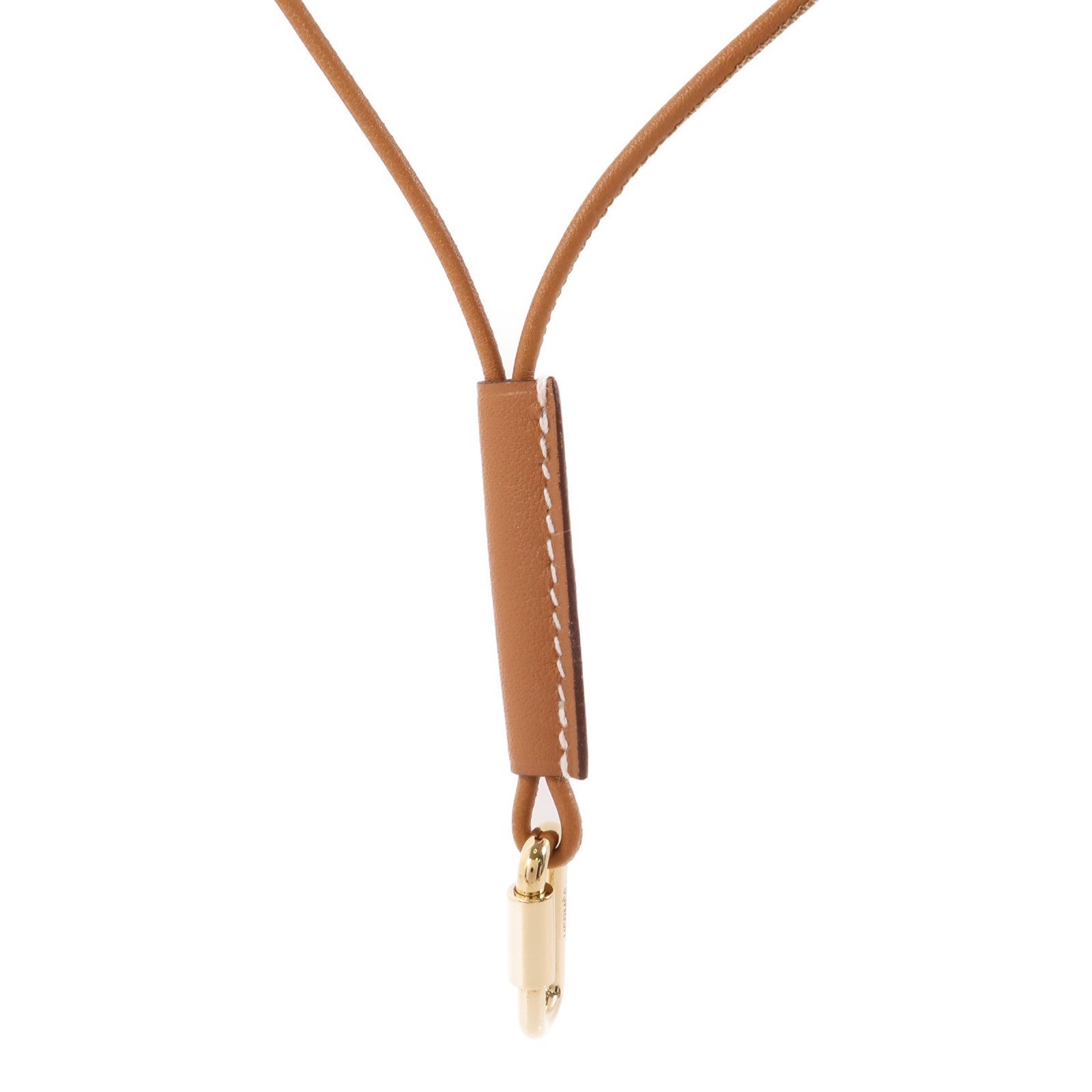 HERMES 金屬/Swift皮革Curiosite Mousqueton Necklace項鍊棕色/金色