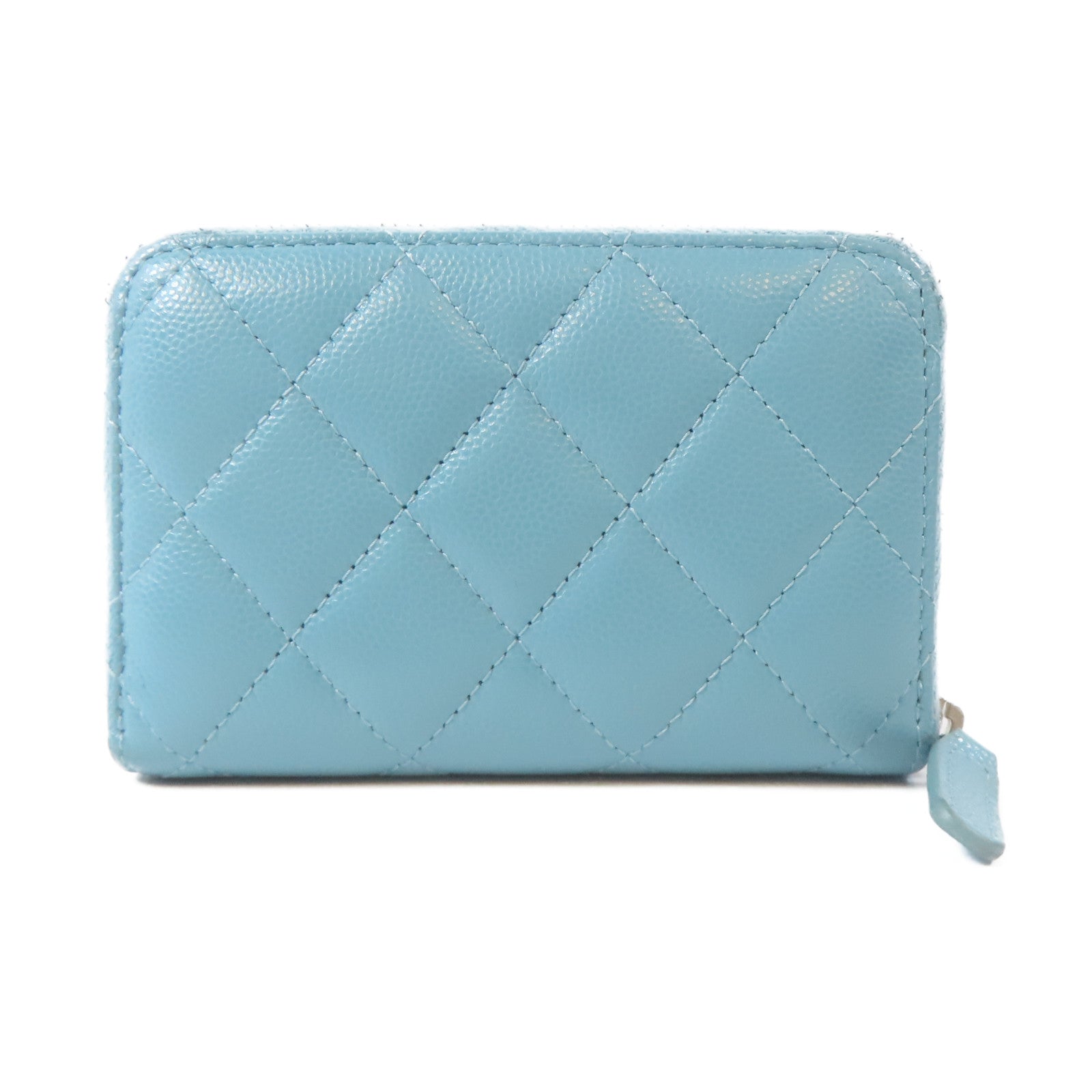 CHANEL 菱格Caviar皮革Round Wallet銀扣錢包綠松石色