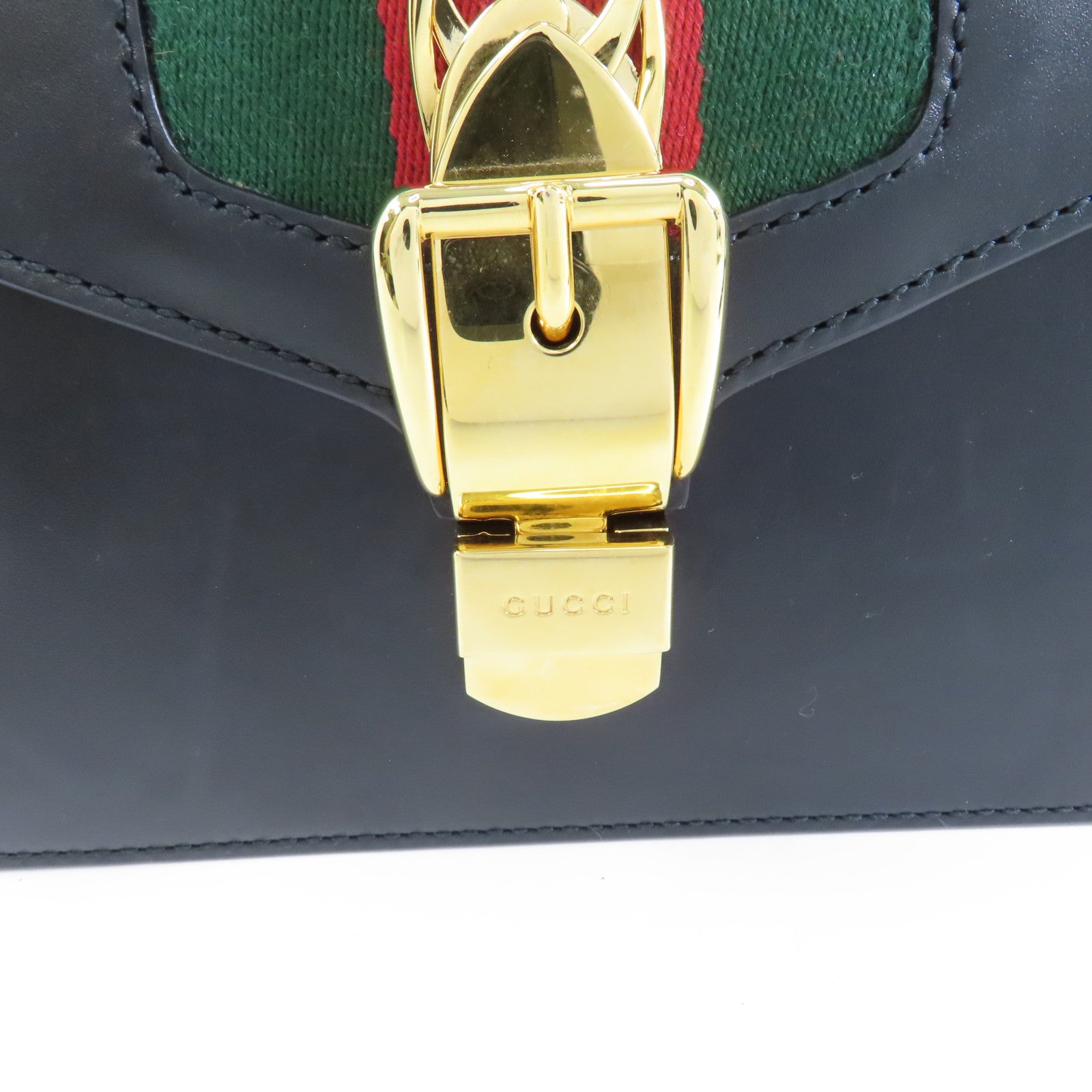 GUCCI 牛皮皮革Sylvie Bag金扣手挽肩背兩用袋黑色