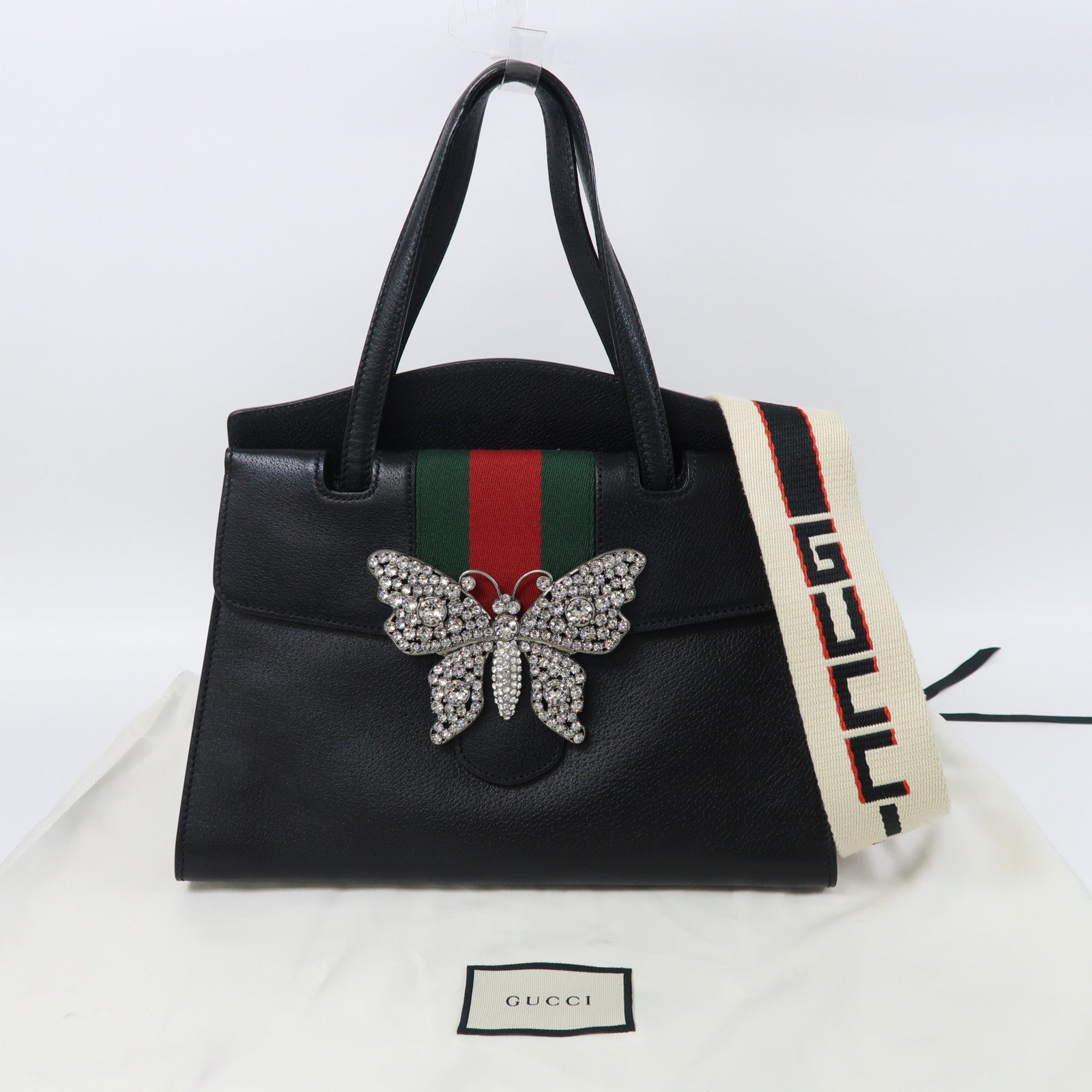 GUCCI 牛皮皮革Shoulder Bag金扣手挽肩背兩用袋黑色