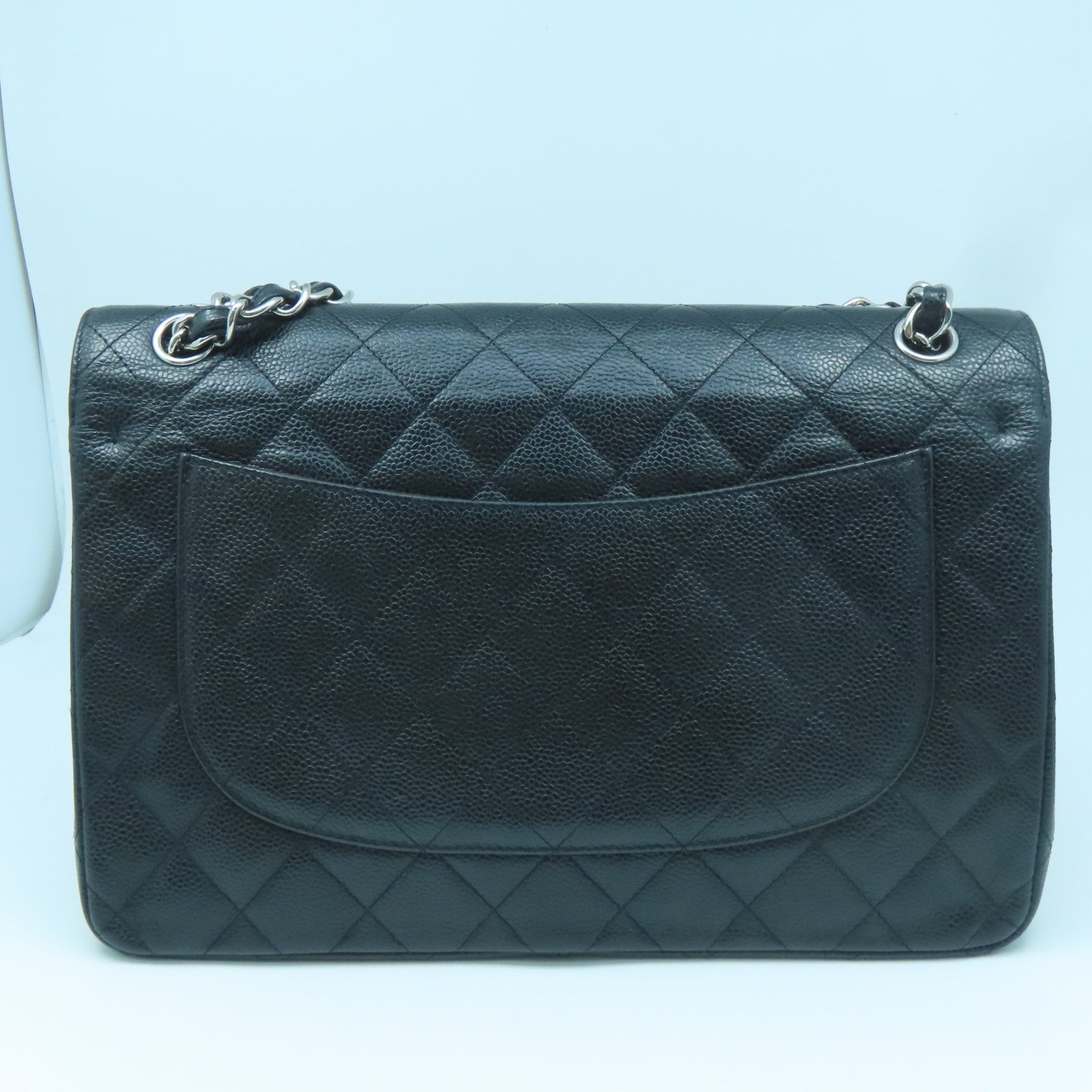 CHANEL Rhombus Caviar Leather Chain Shoulder Silver Buckle Chain Belt Shoulder Bag Black