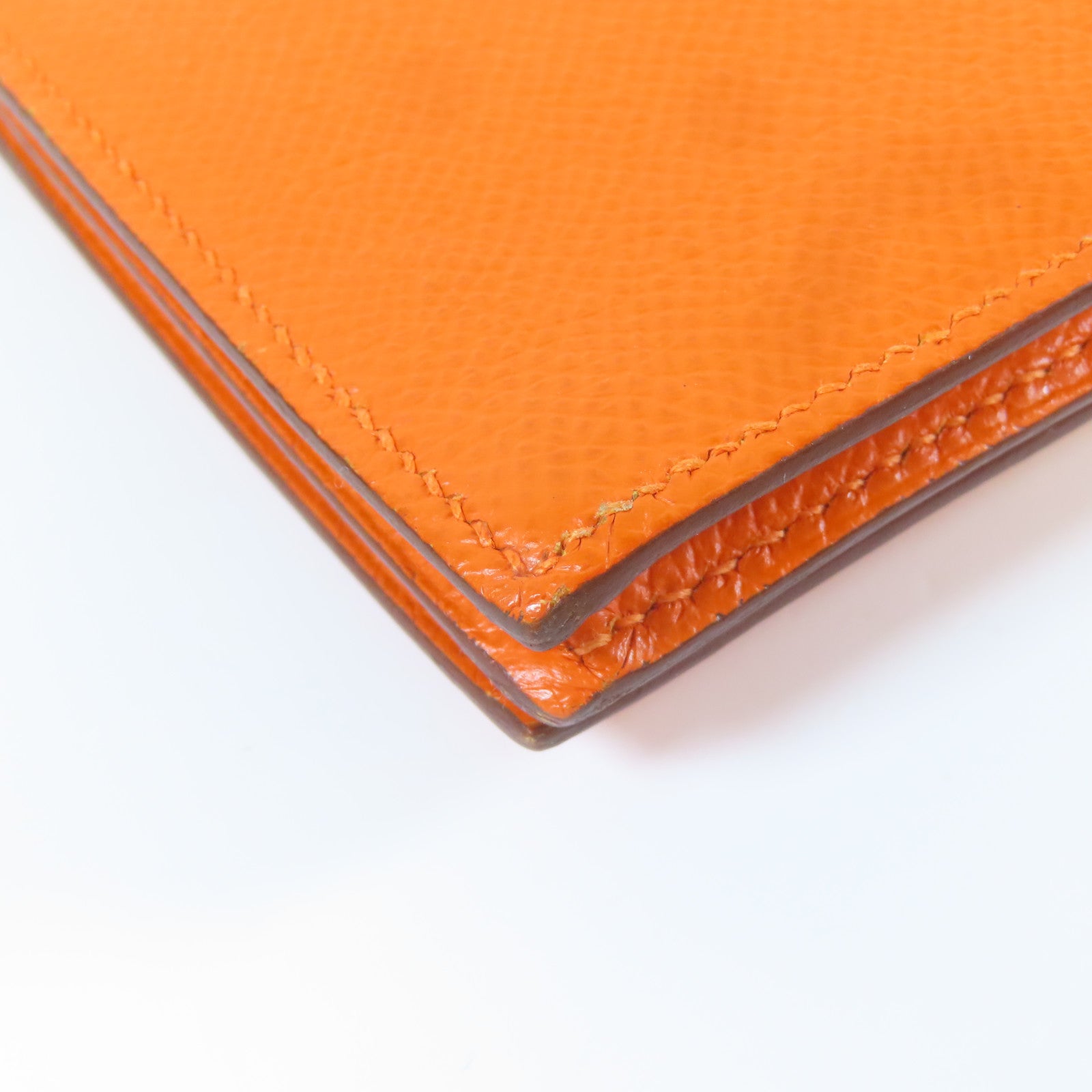 HERMES 【激減優惠】皮革Bearn Bifold Wallet銀扣長錢包橙色