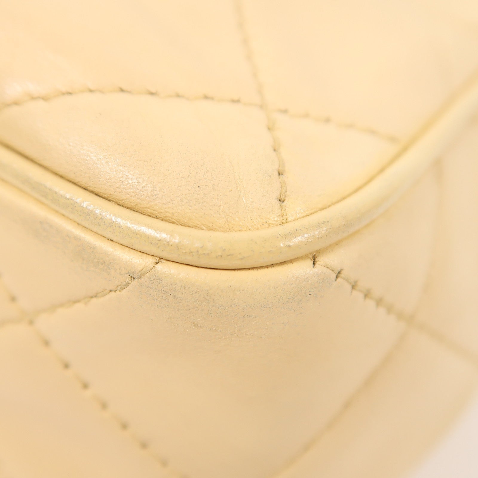 CHANEL 菱格羊皮皮革Shoulder Bag金扣肩背袋米色