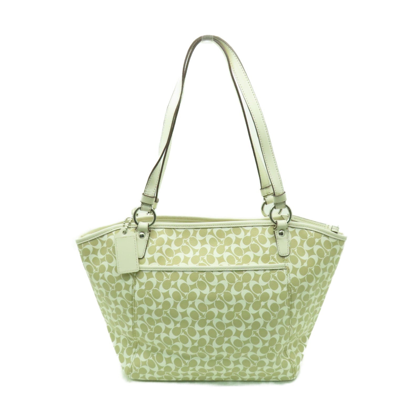 COACH 【清倉大減價】塗層帆布Tote Bag銀扣手挽袋白色/米色