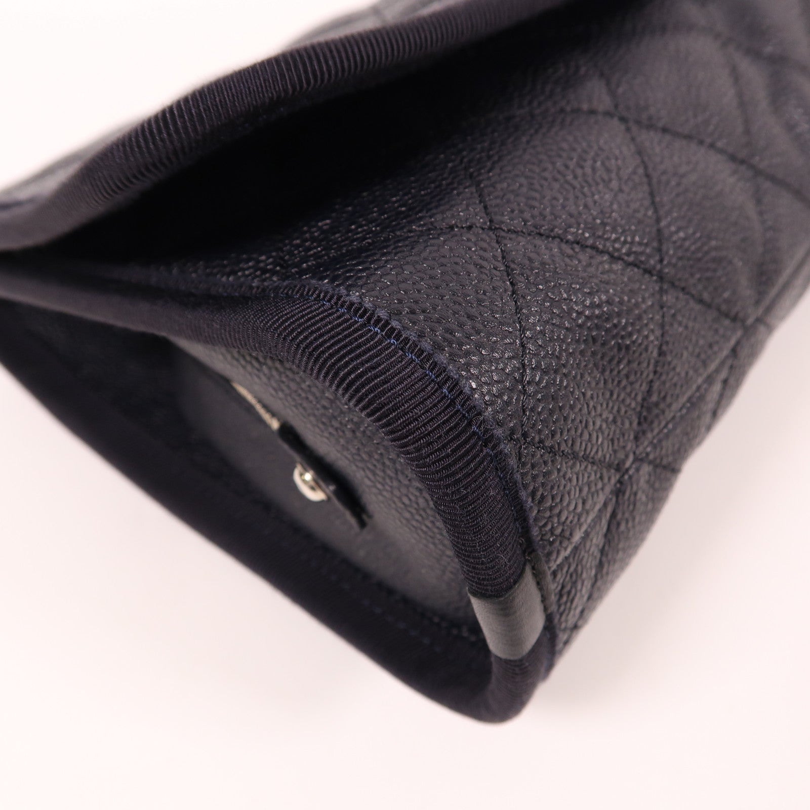 CHANEL 牛皮皮革Shoulder Bag銀扣手挽肩背兩用袋深藍色