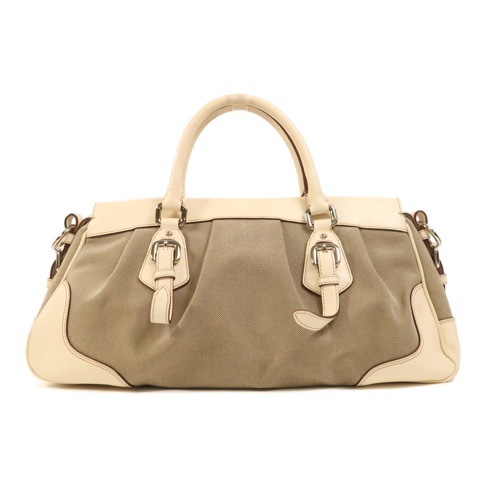 PRADA 【激減優惠】帆布/牛皮皮革2 Way Shoulder銀扣手挽肩背兩用袋