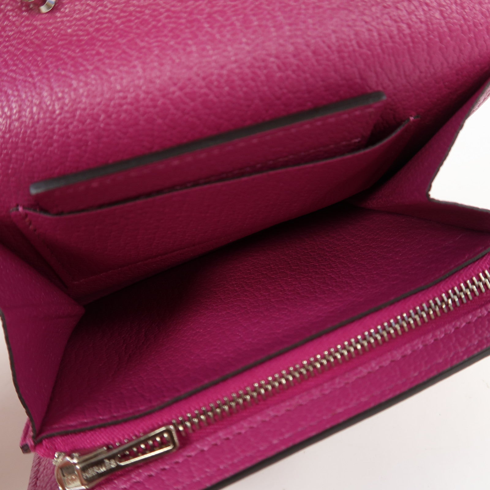 HERMES 【激減優惠】Chevre皮革Cinhetic To Go Wallet銀扣肩背袋木蘭粉色