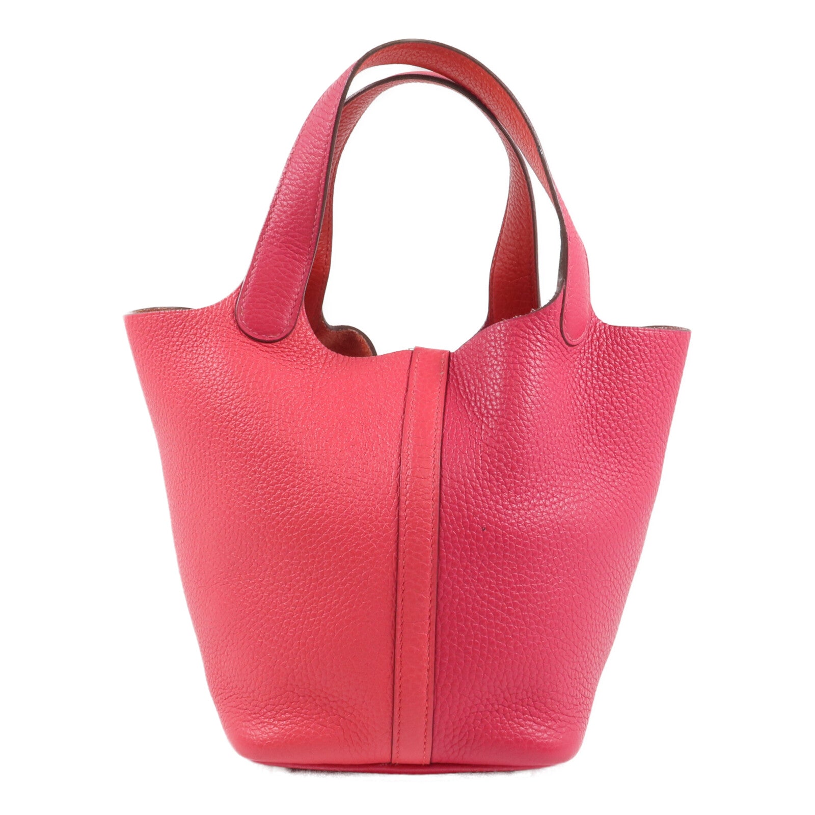 HERMES 【激減優惠】Clemence皮革Picotin PM銀扣手挽袋Rose Mexico/Rouge de Coeur