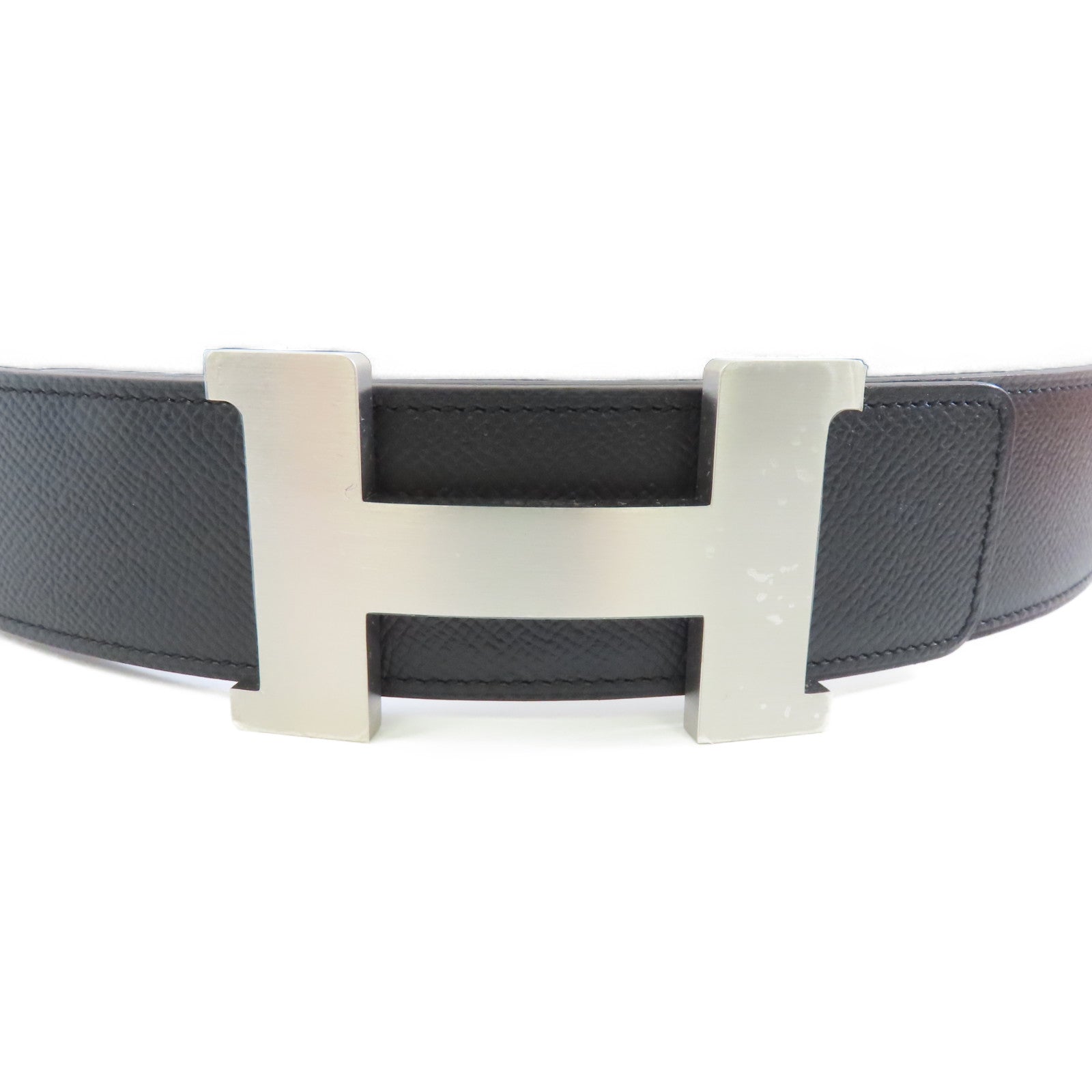 HERMES 【激減優惠】Epsom皮革Belt銀扣皮帶89 Noir黑色/啡色