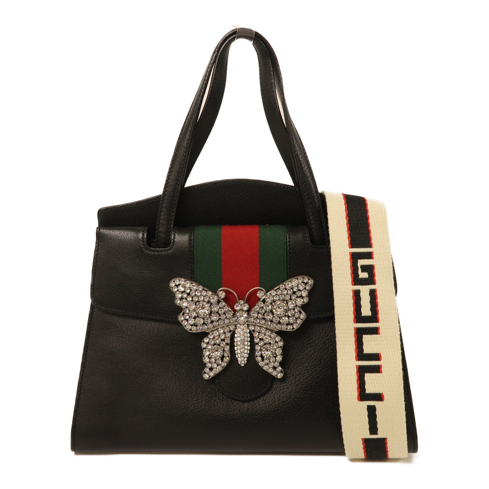 GUCCI 牛皮皮革Shoulder Bag金扣手挽肩背兩用袋黑色