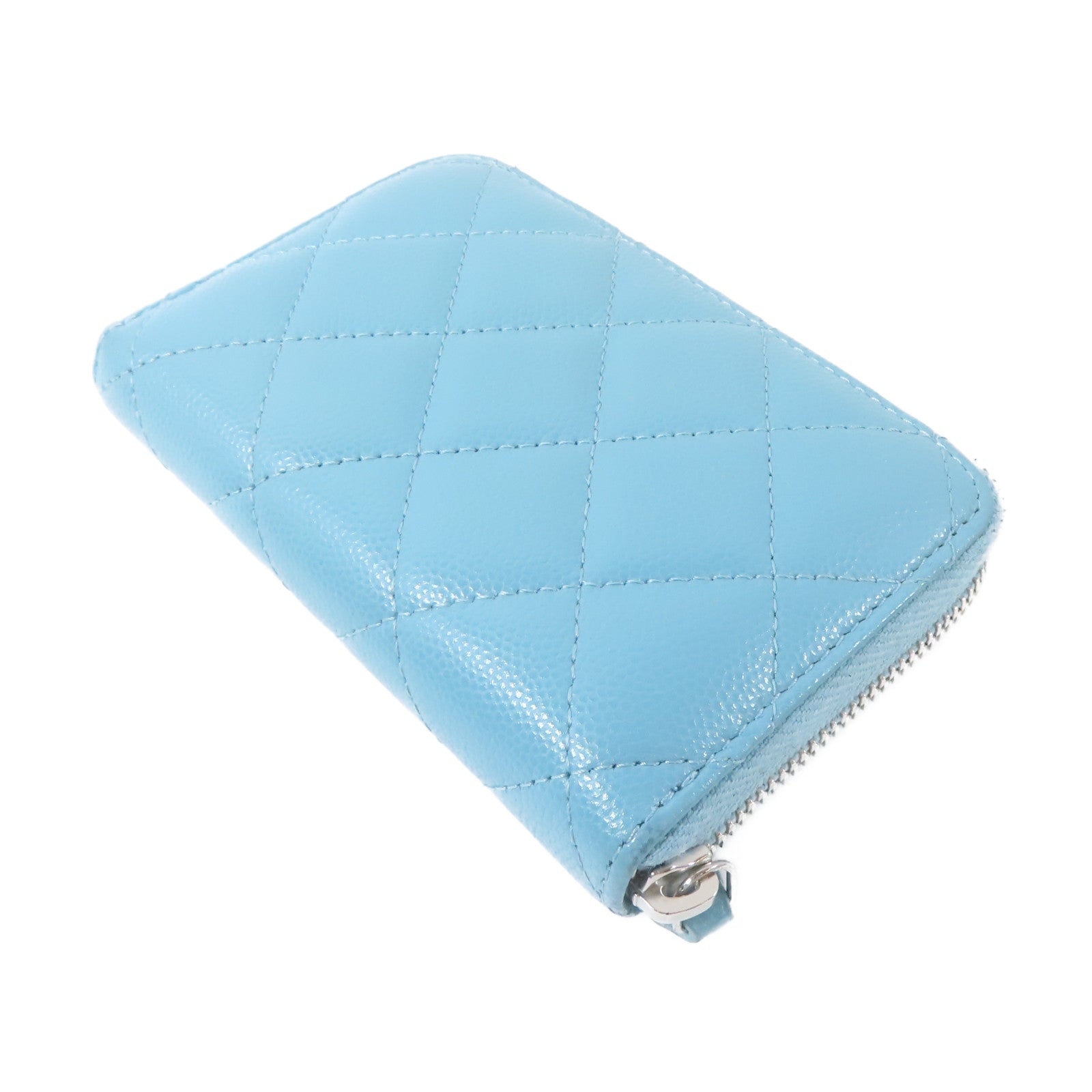 CHANEL 菱格Caviar皮革Round Wallet銀扣錢包綠松石色
