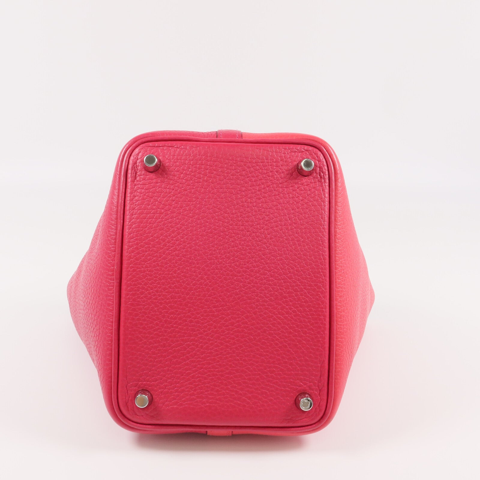 HERMES Clemence皮革Picotin PM銀扣手挽袋Rose Mexico/Rouge de Coeur