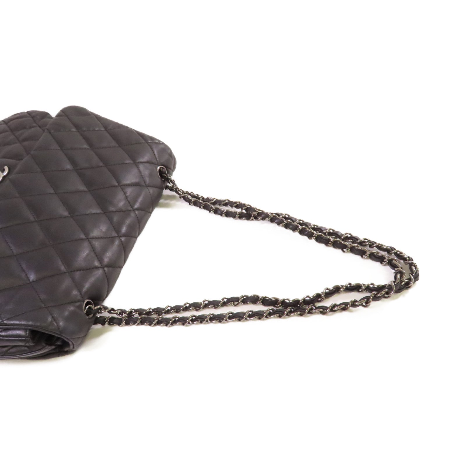 CHANEL 菱格牛皮皮革Chain Shoulder Bag銀扣鏈帶肩背袋黑色