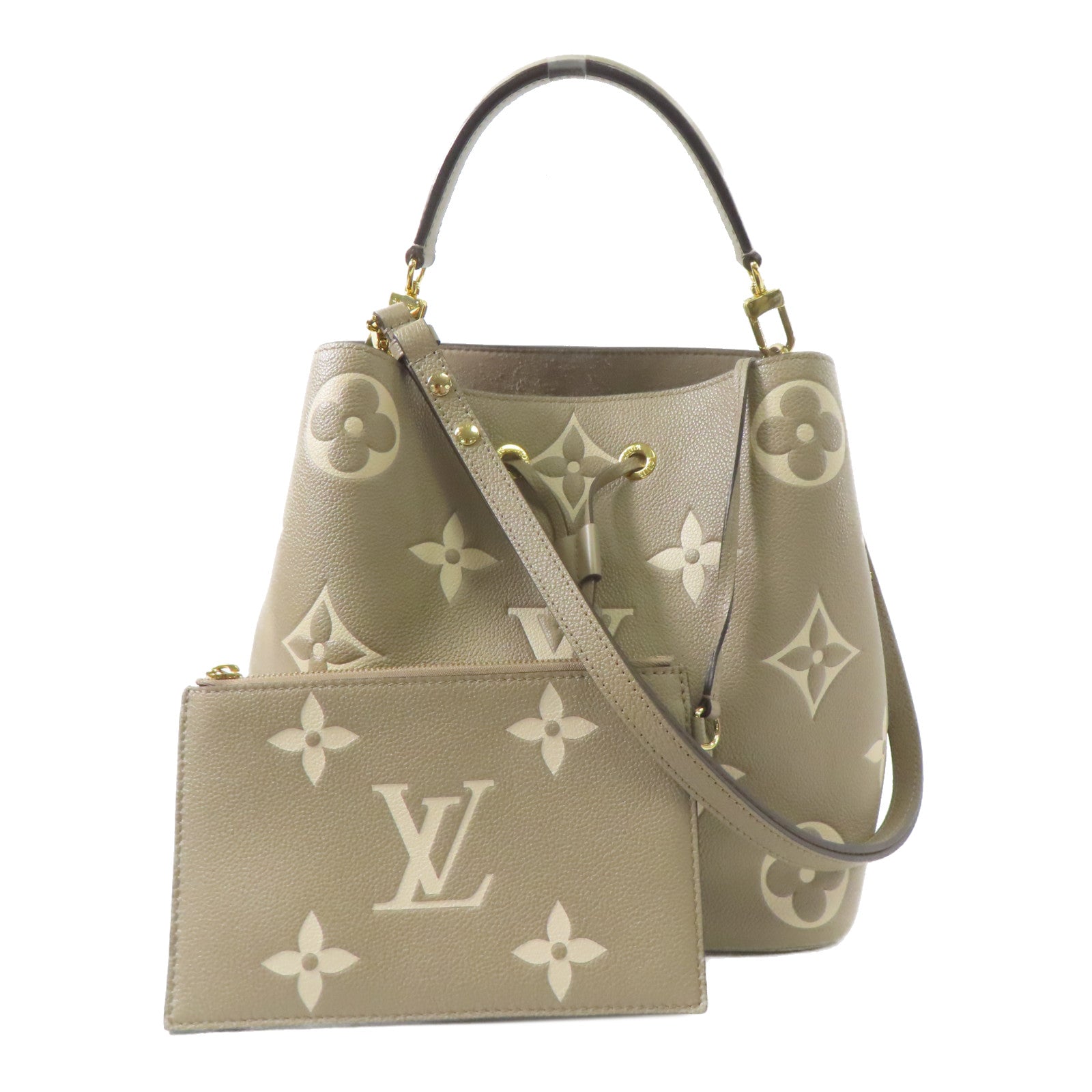 LOUIS VUITTON Monogram Empreinte Neo Noe MM金扣手挽肩背兩用袋米色