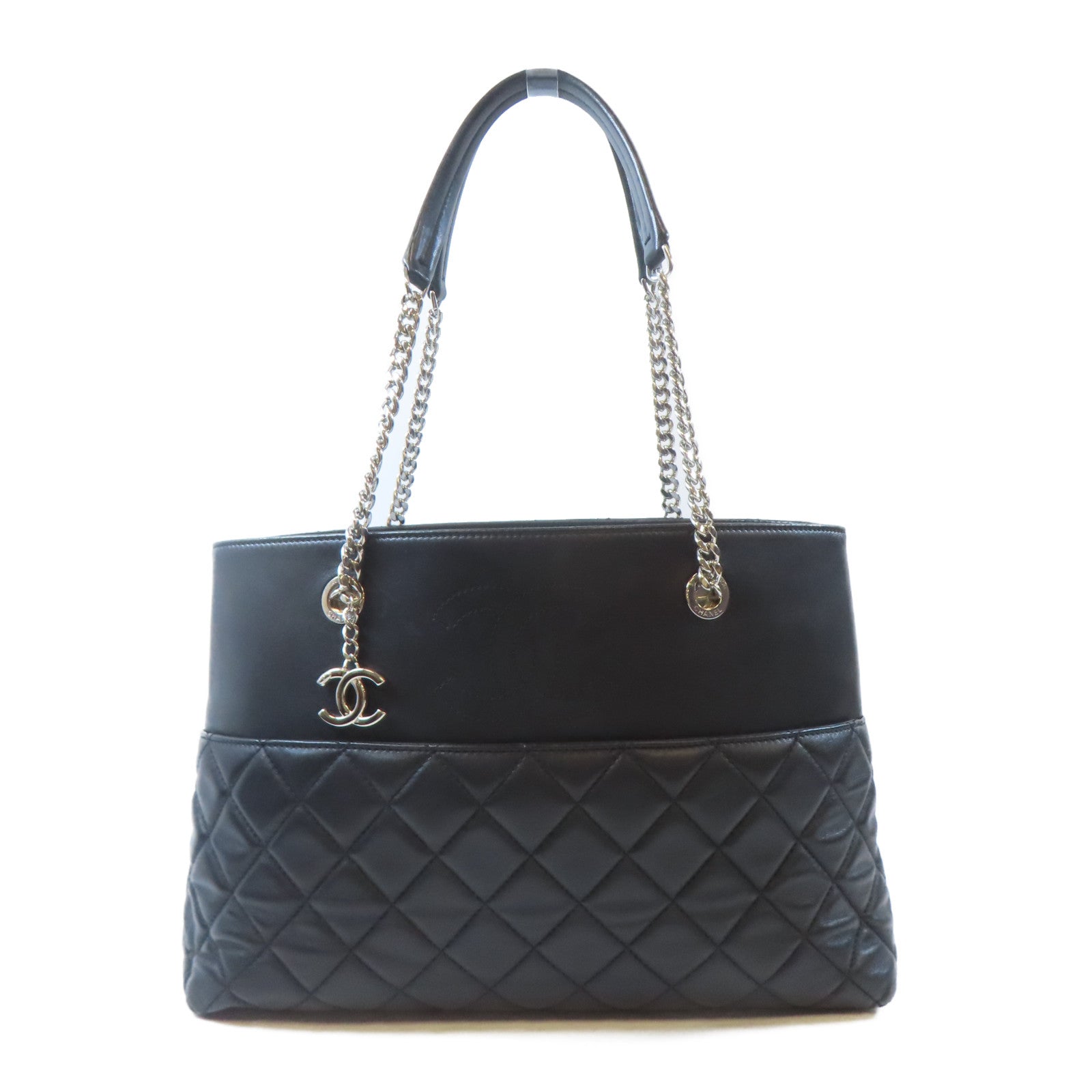 CHANEL 菱格羊皮皮革Shoulder Bag銀扣肩背袋黑色