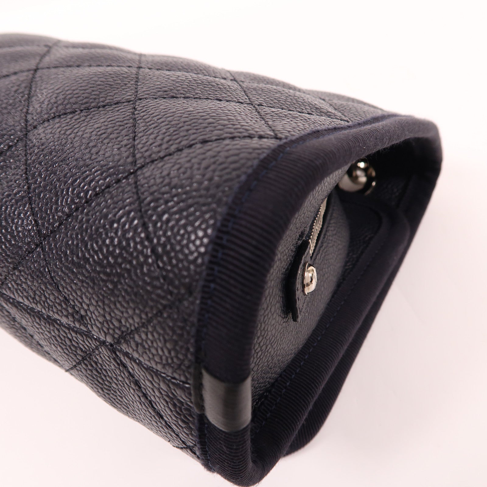 CHANEL 牛皮皮革Shoulder Bag銀扣手挽肩背兩用袋深藍色