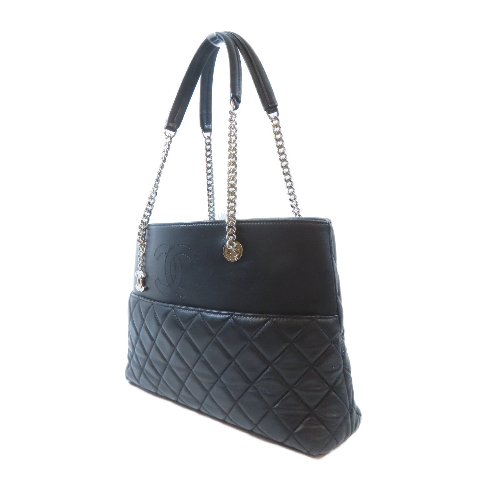 CHANEL 菱格羊皮皮革Shoulder Bag銀扣肩背袋黑色