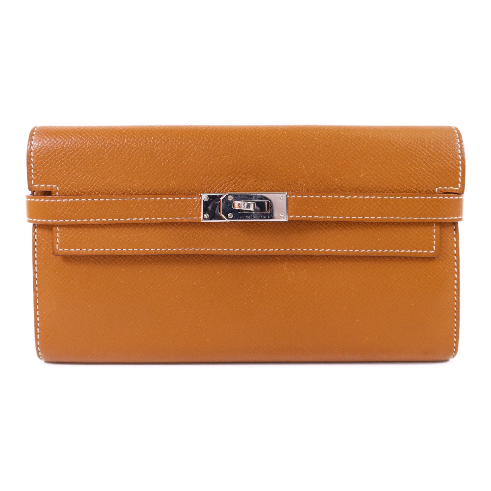 HERMES Epsom皮革Kelly Wallet銀扣長錢包Gold