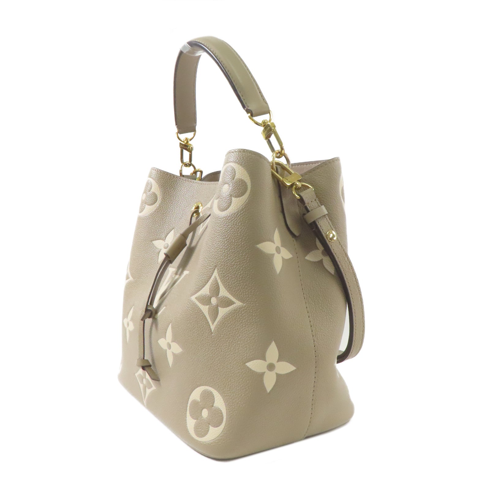 LOUIS VUITTON Monogram Empreinte Neo Noe MM金扣手挽肩背兩用袋米色