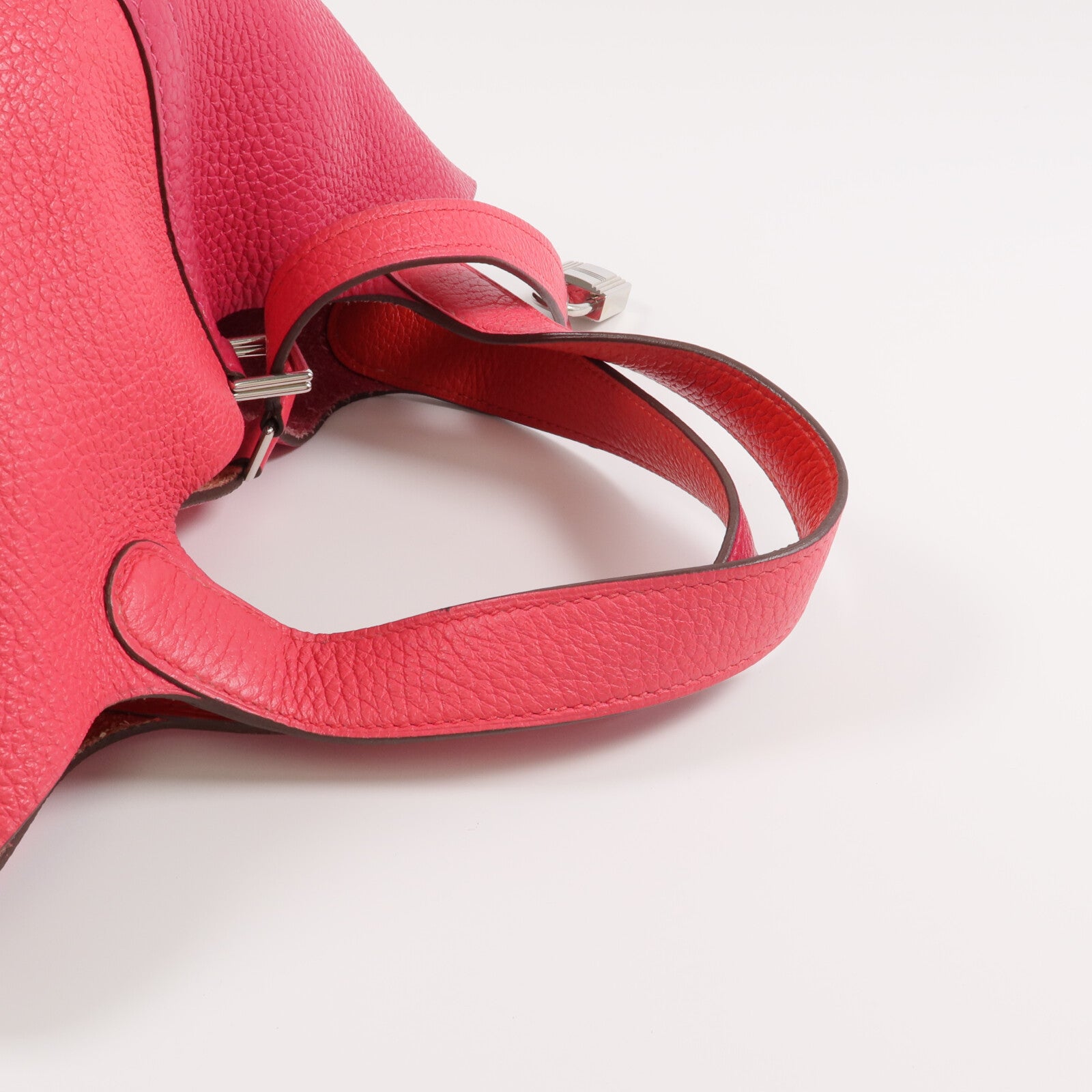 HERMES Clemence皮革Picotin PM銀扣手挽袋Rose Mexico/Rouge de Coeur