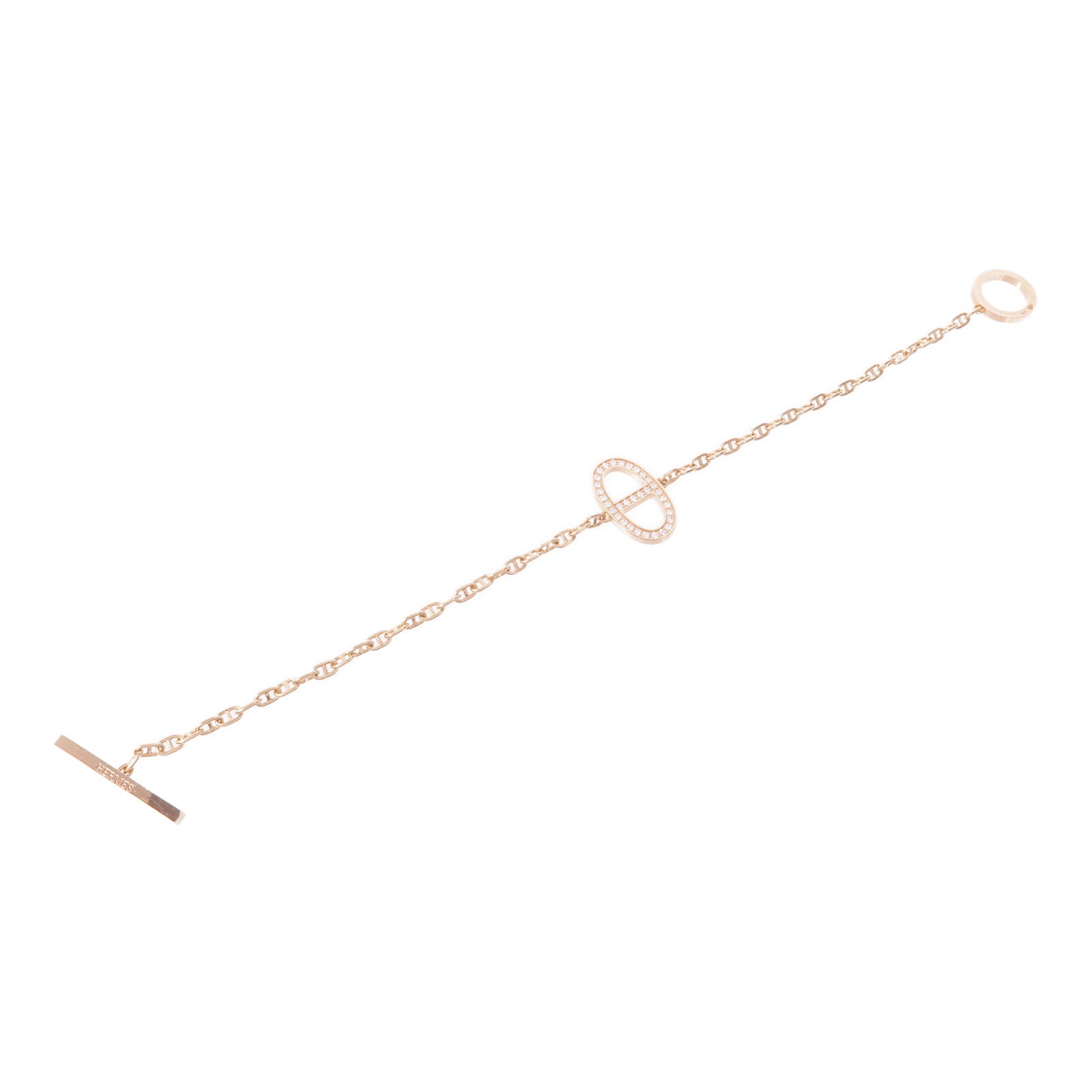 HERMES 18K玫瑰金Chaine D'Ancre Contour Diamond Bracelets鑽石手鏈