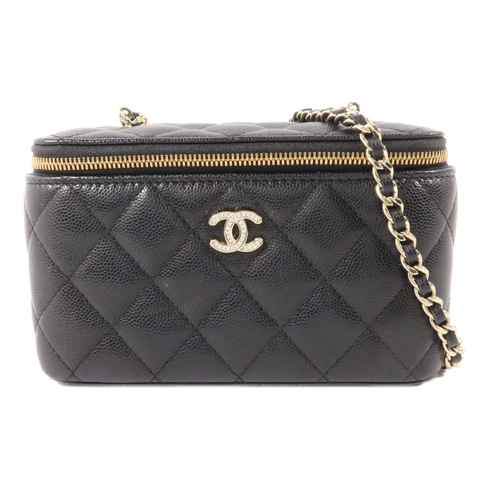 CHANEL 牛皮皮革CC Vanity Case With Crystal鏈帶肩背袋