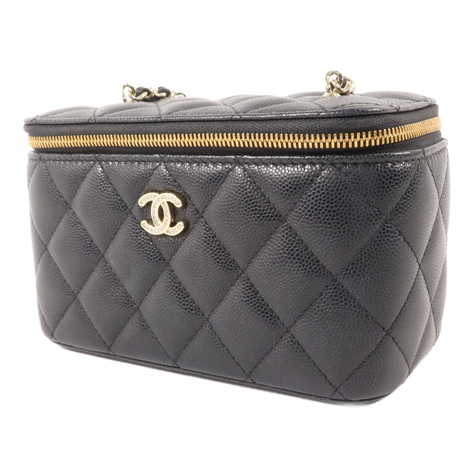 CHANEL 牛皮皮革CC Vanity Case With Crystal鏈帶肩背袋