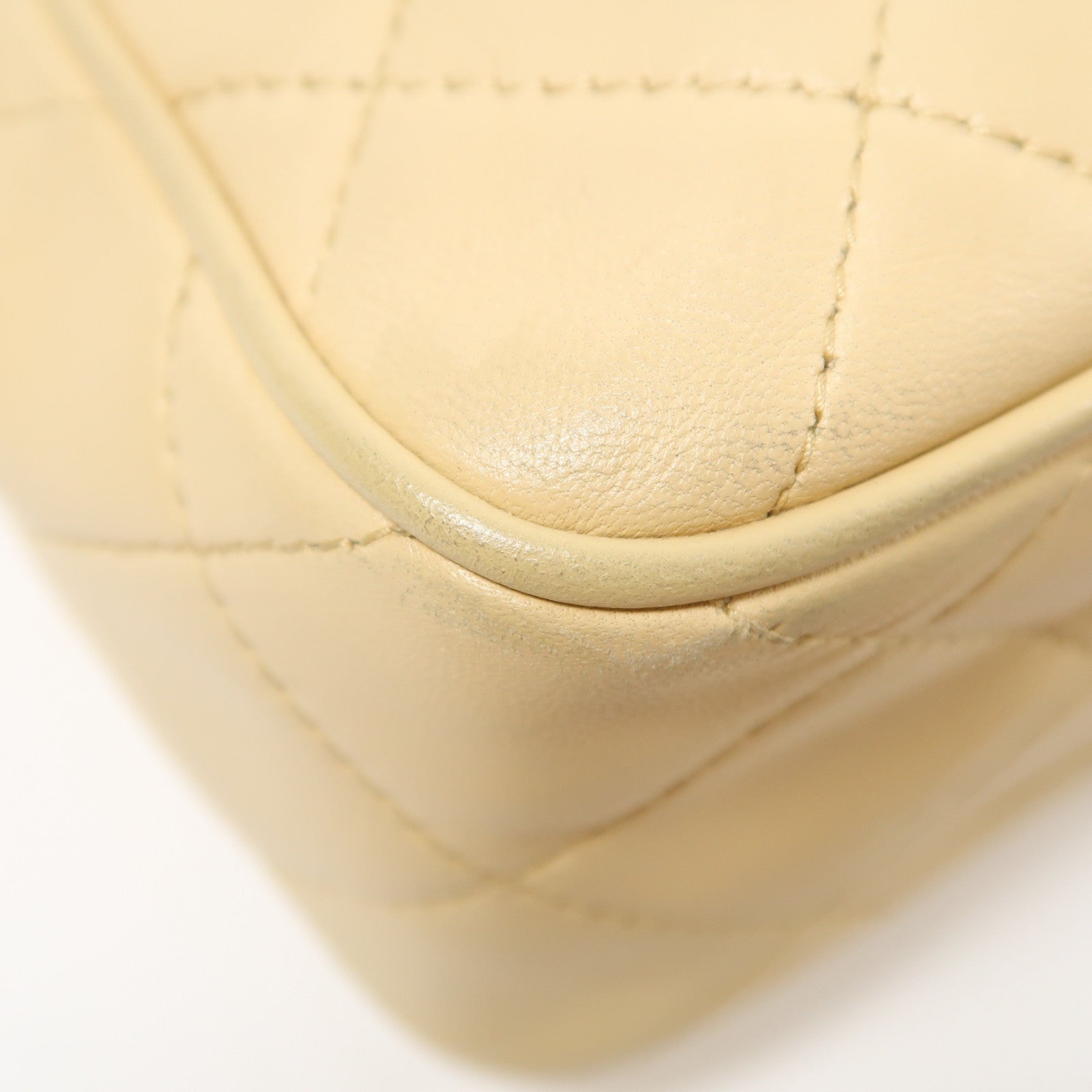 CHANEL 菱格羊皮皮革Shoulder Bag金扣肩背袋米色