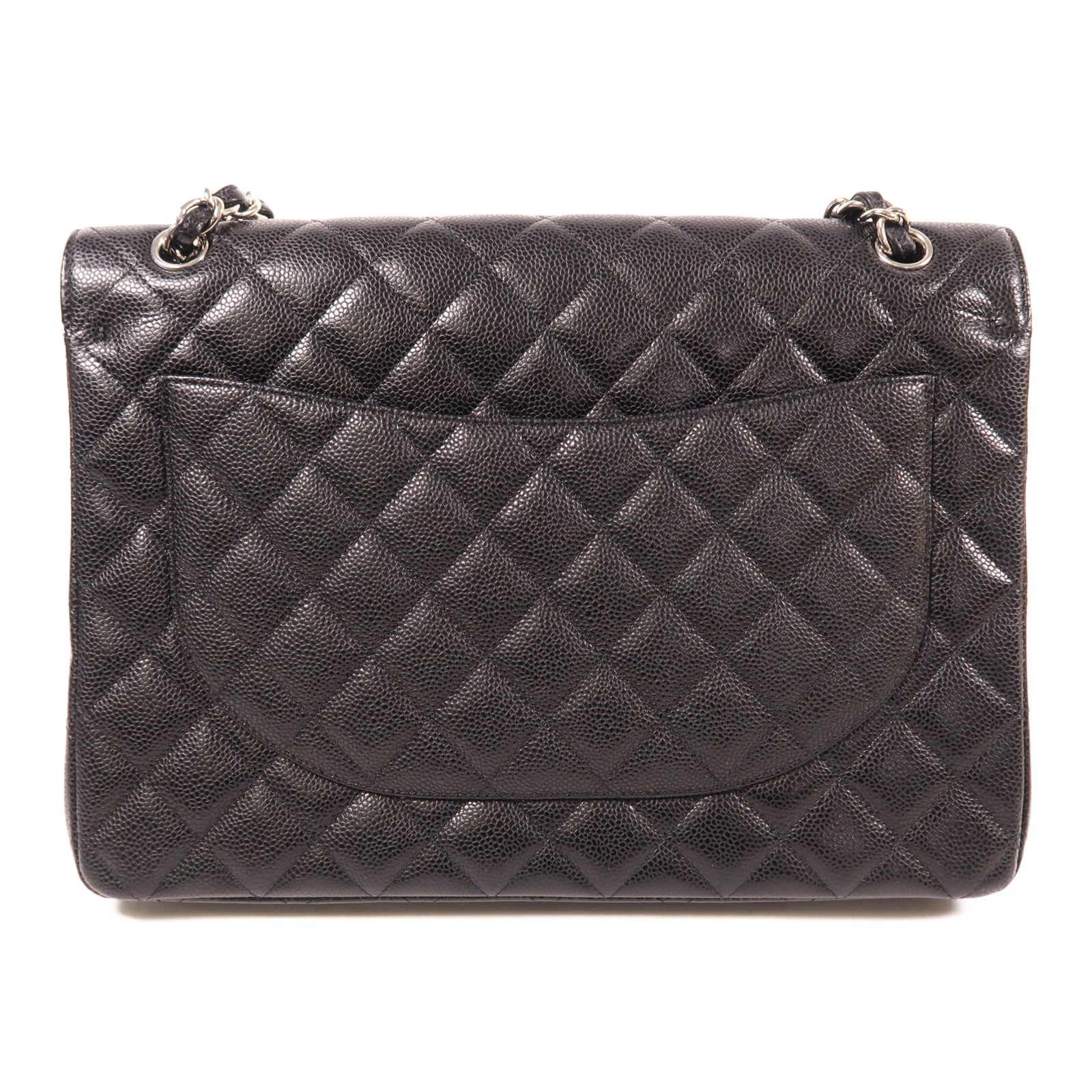 CHANEL 牛皮皮革Maxi Classic銀扣鏈帶肩背袋