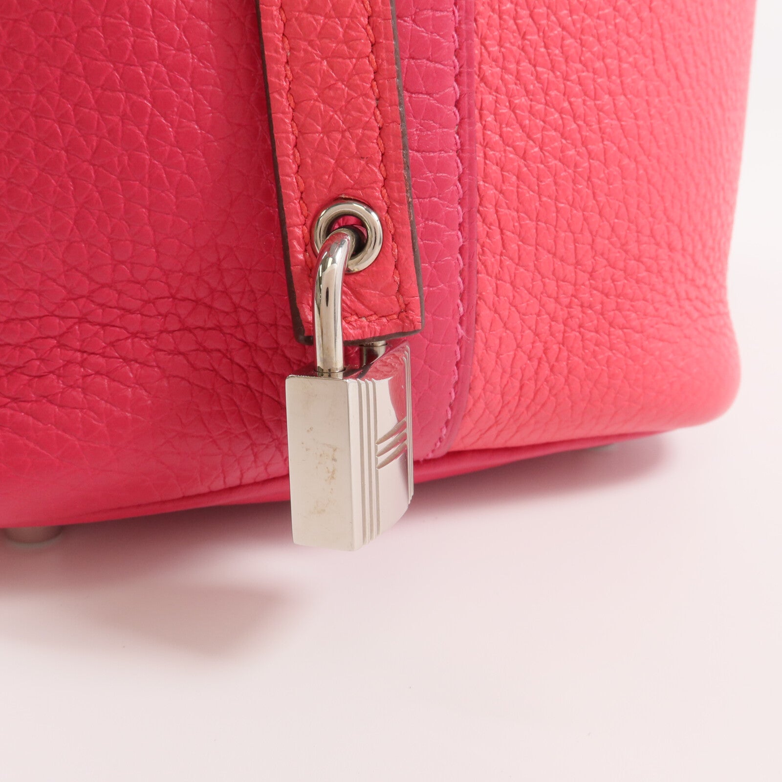 HERMES Clemence皮革Picotin PM銀扣手挽袋Rose Mexico/Rouge de Coeur