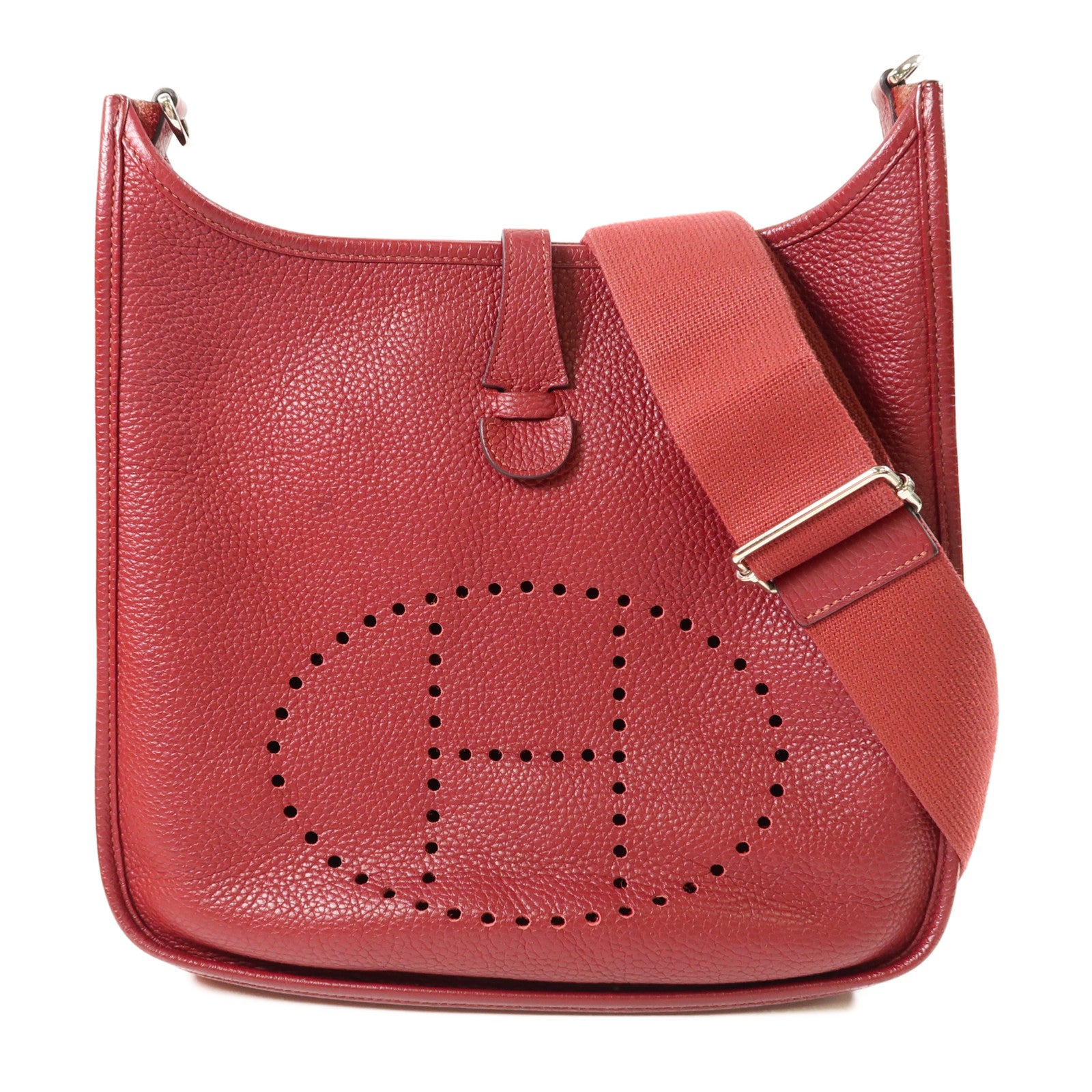 HERMES Clemence皮革Evelyne PM銀扣肩背袋Rubis