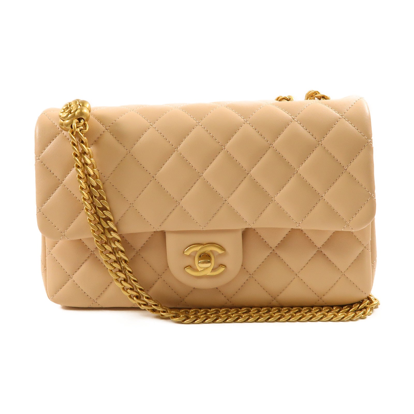 CHANEL 菱格羊皮皮革Chain Shoulder金扣鏈帶肩背袋粉紅色