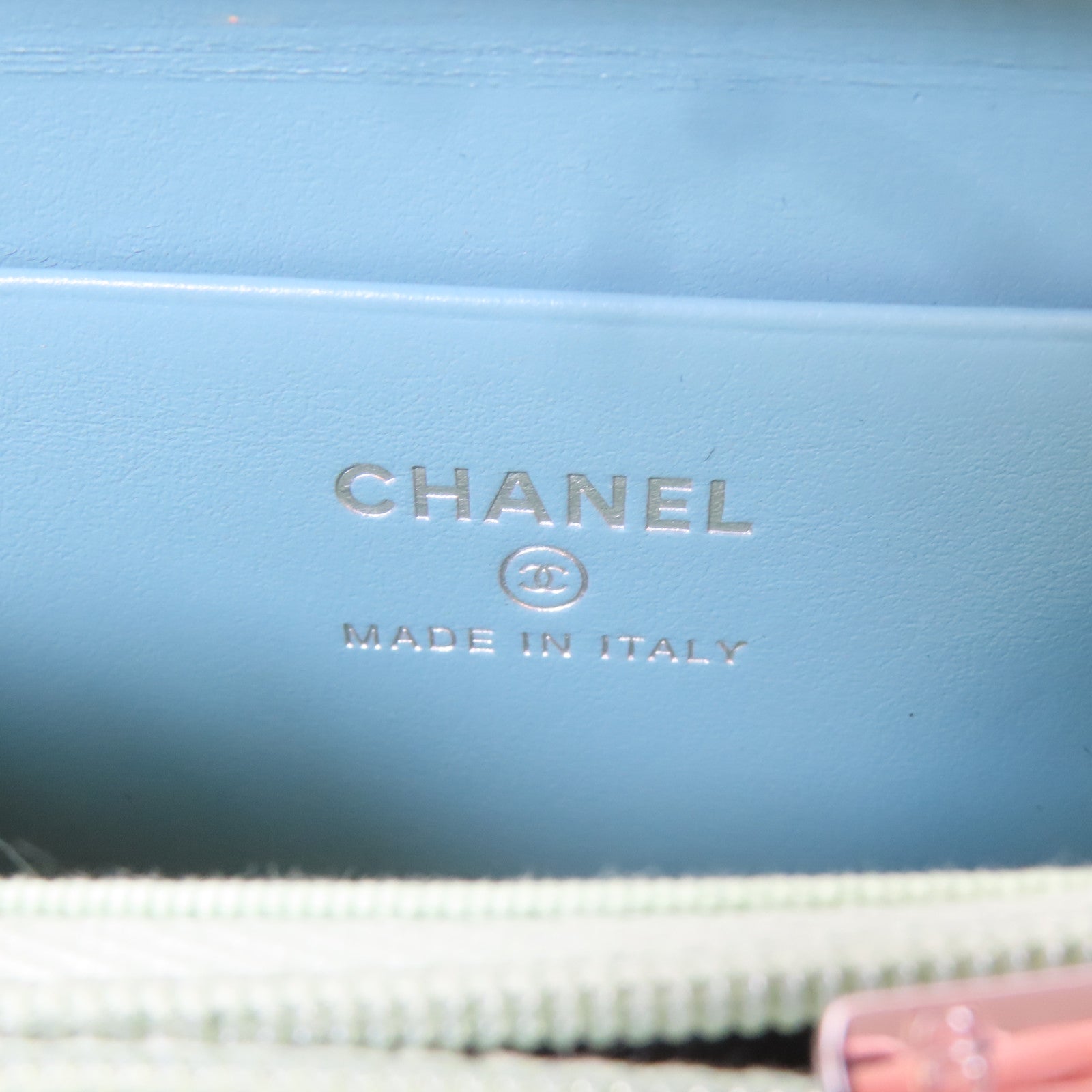 CHANEL 菱格Caviar皮革Round Wallet銀扣錢包綠松石色